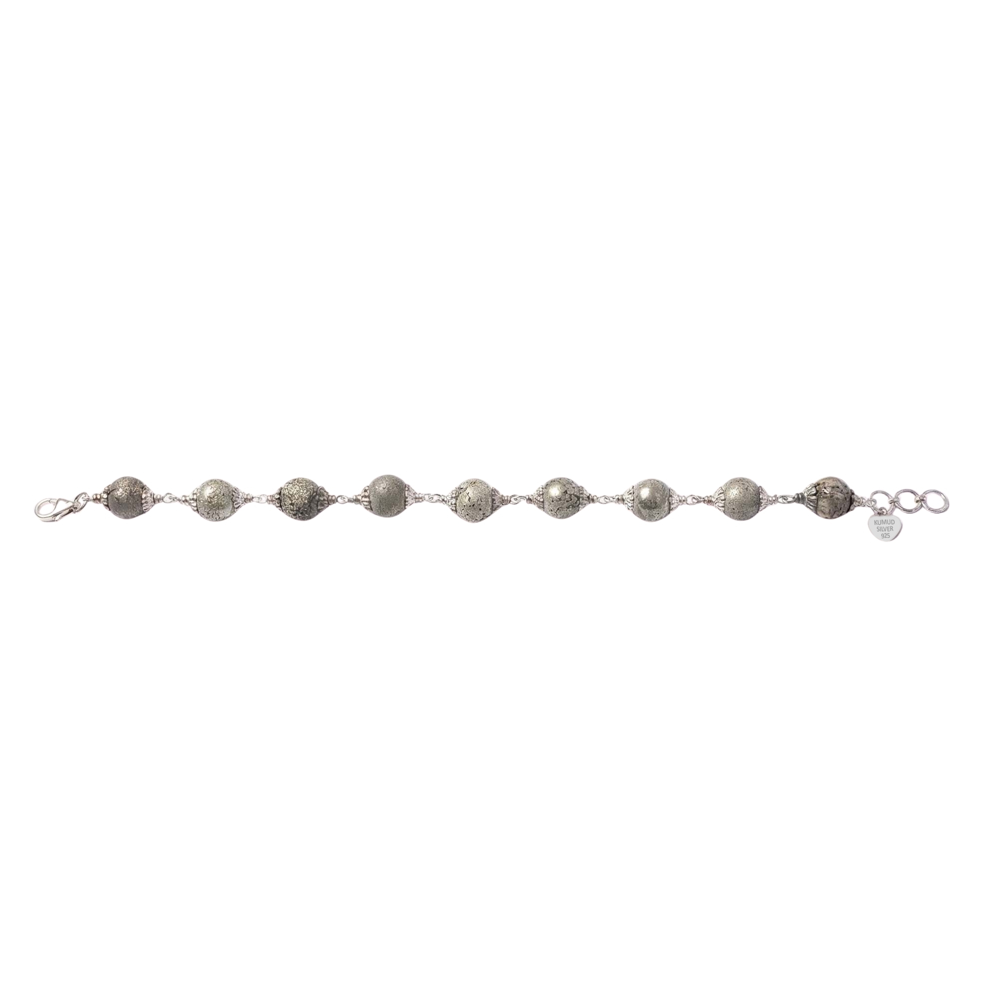 Pyrite Round Beads with Handmade Bracelet in Silver (Design K4-262) thumbnail