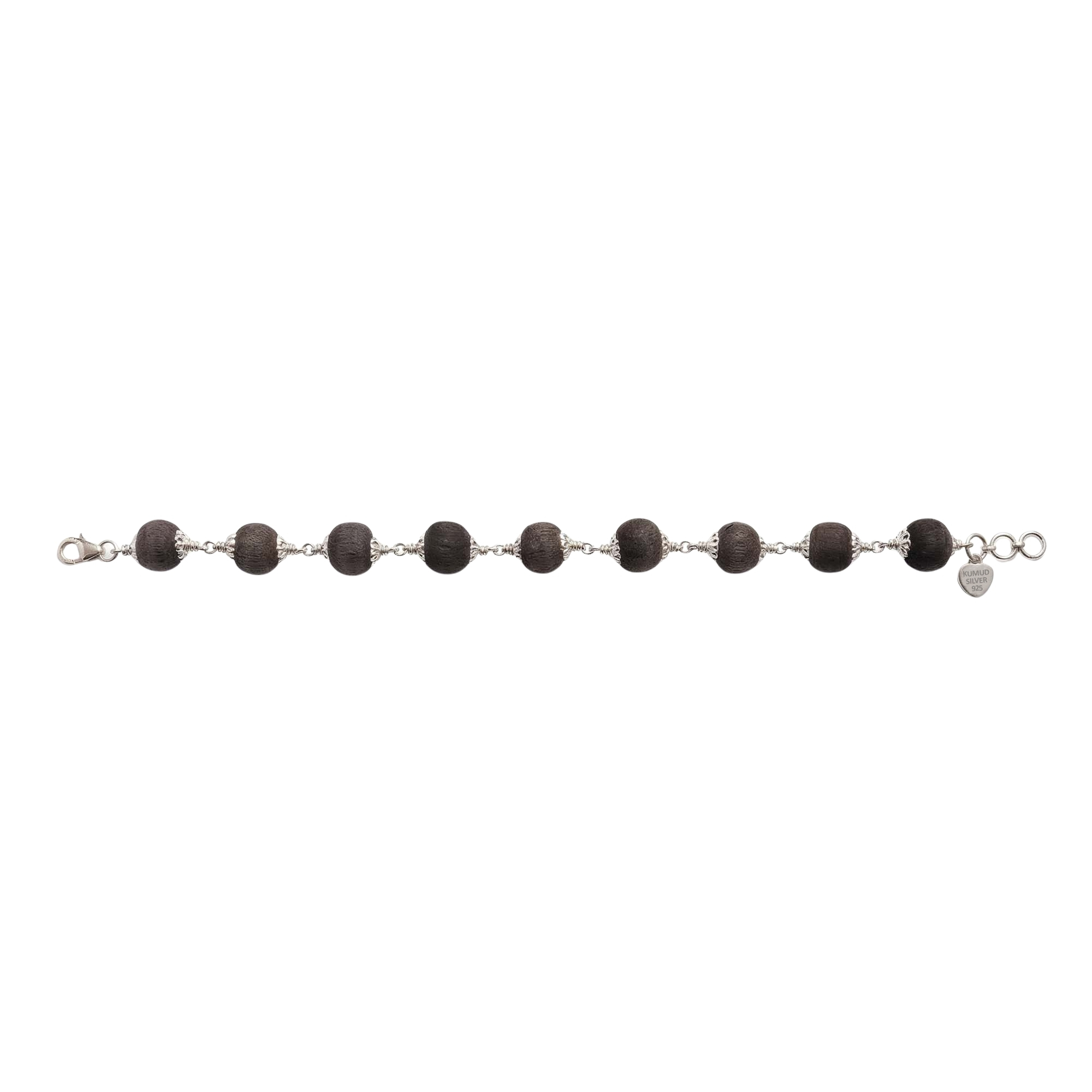 Ebony Wood Round Beads with Handmade Bracelet in Silver (Design K4-265) thumbnail