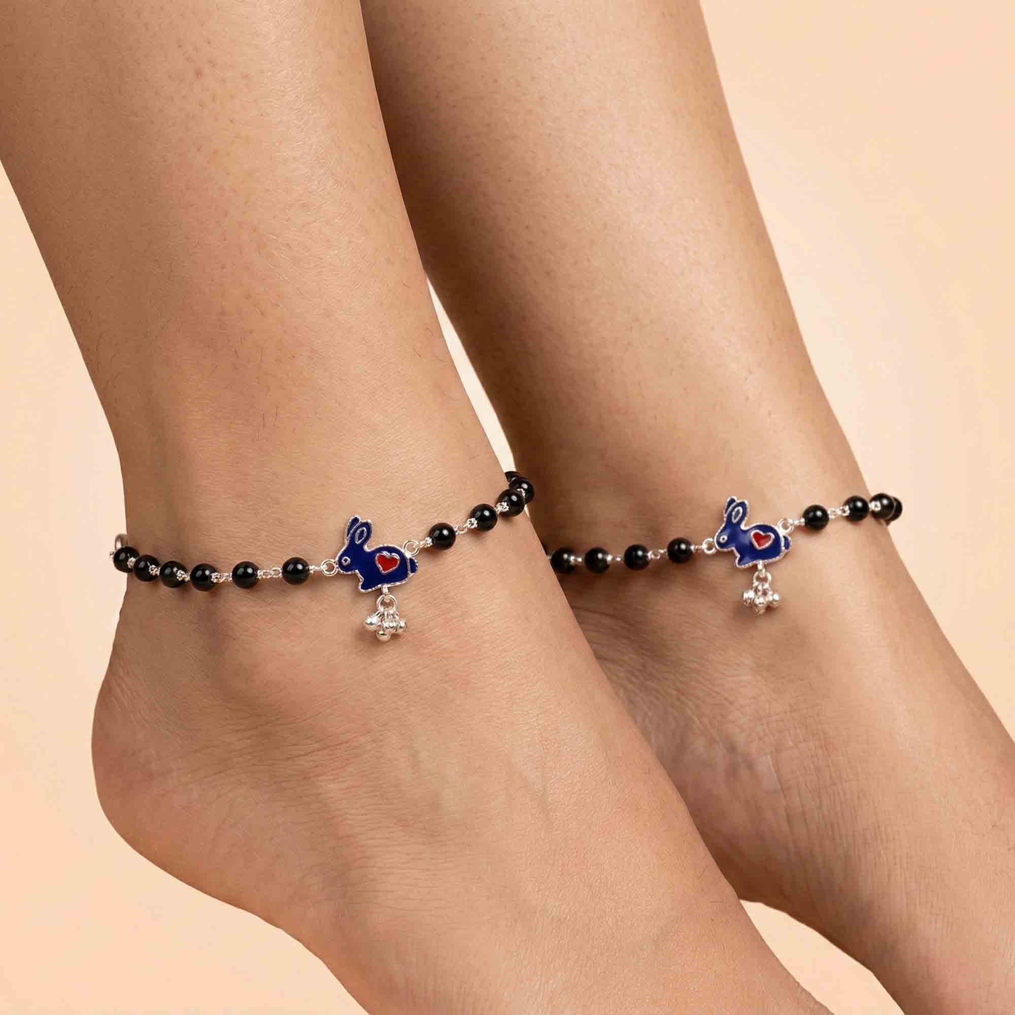Silver Fancy Anklet with Natural Stones (Design K5-141) thumbnail