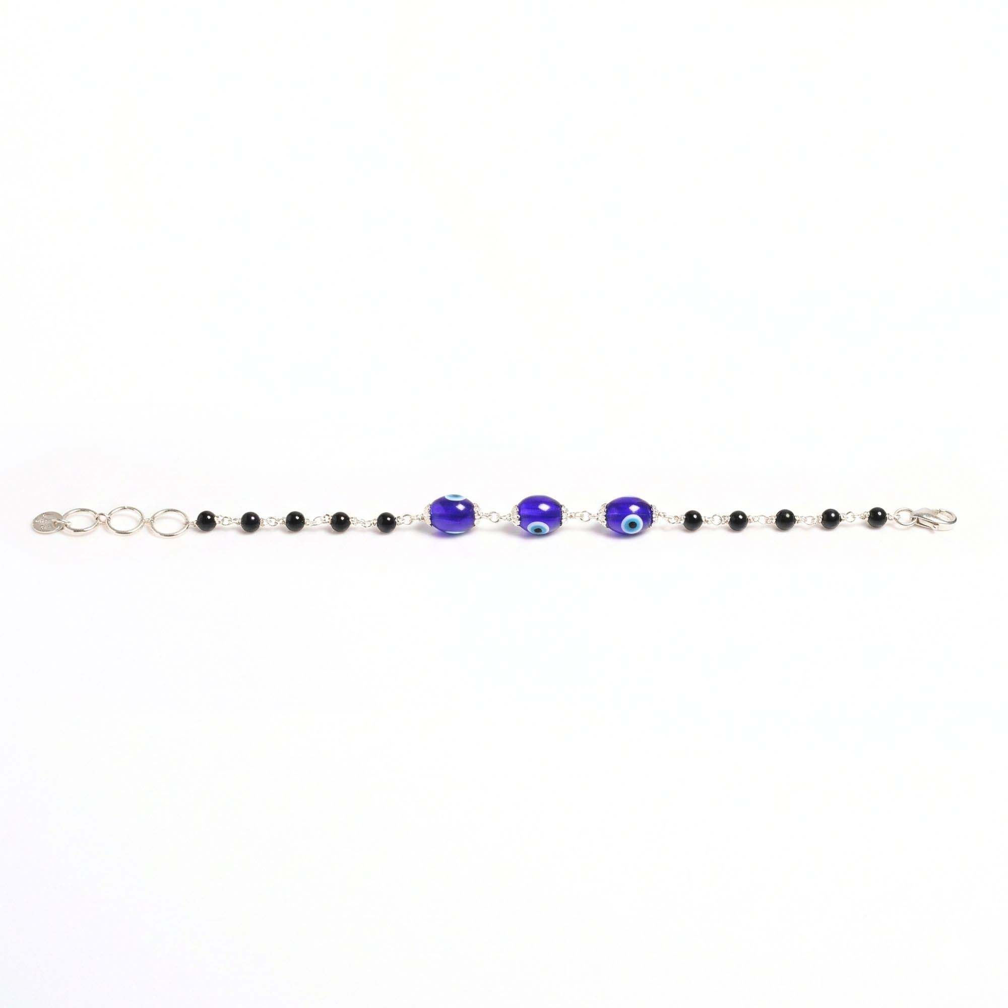 Evil Eye and Natural Stone with Handmade Bracelet in Silver (Design K5-132) thumbnail