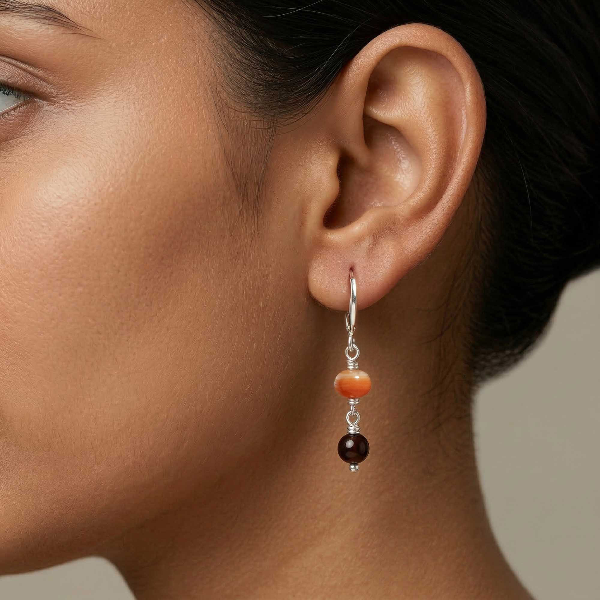 Silver Earrings with Aqeeq and Natural Beads (Design K5-12) thumbnail