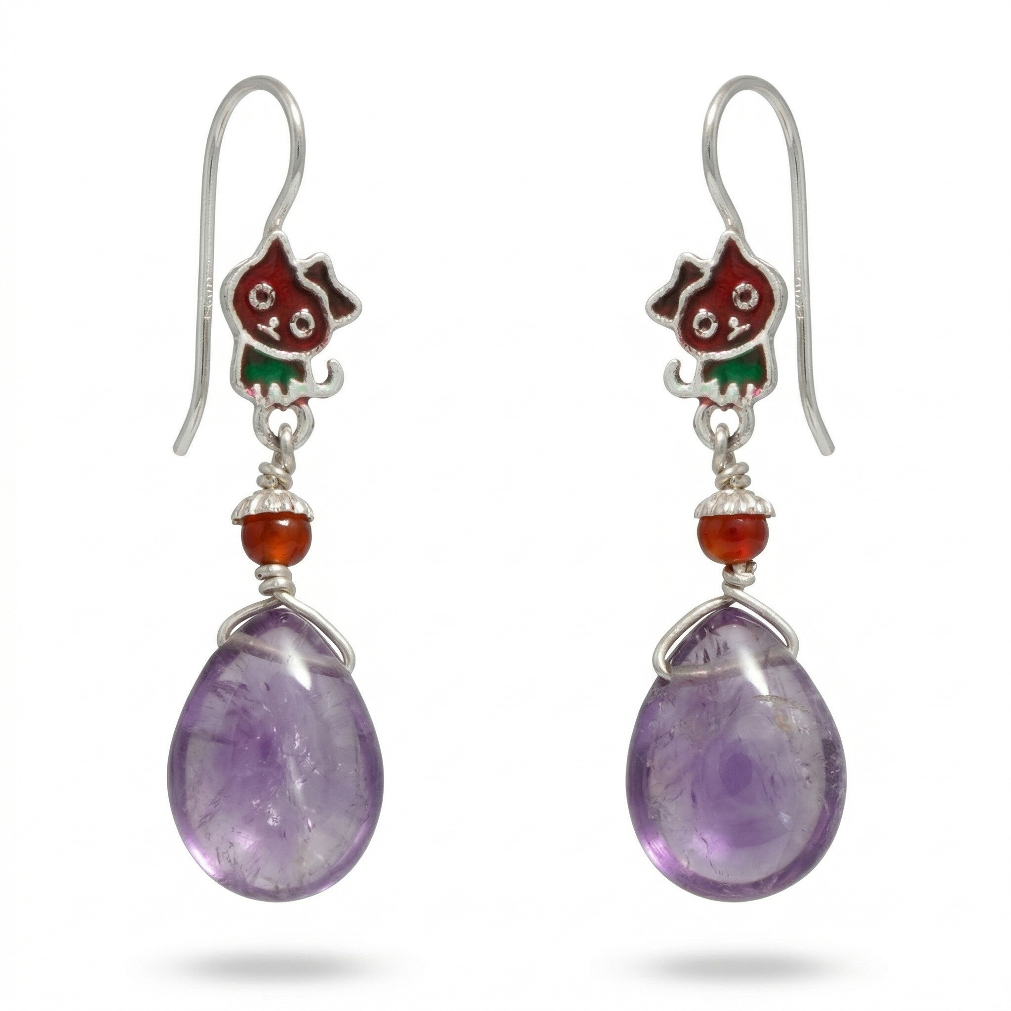 Silver Earrings with Amethyst and Aqeeq (Design K5-16) thumbnail