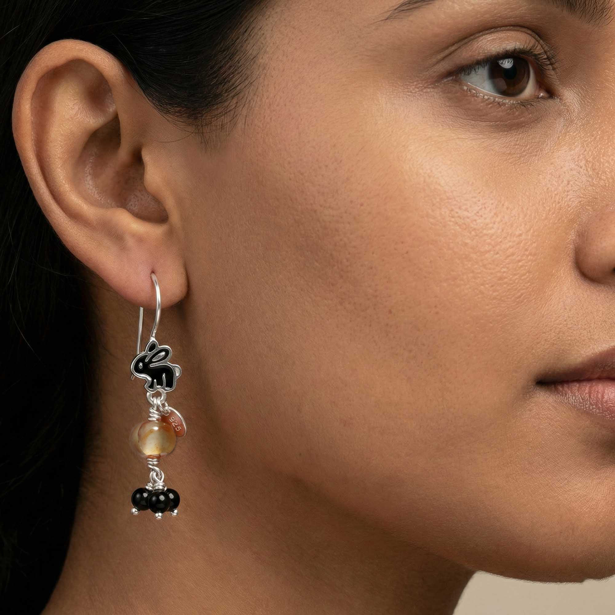 Silver Earrings with Aqeeq and Natural Beads (Design K5-22) thumbnail