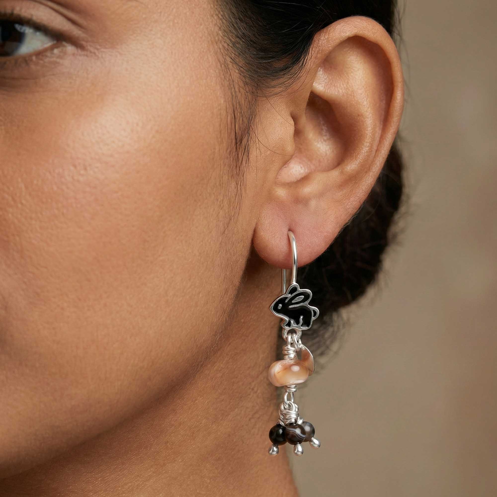 Silver Earrings with Coral and Natural Beads thumbnail