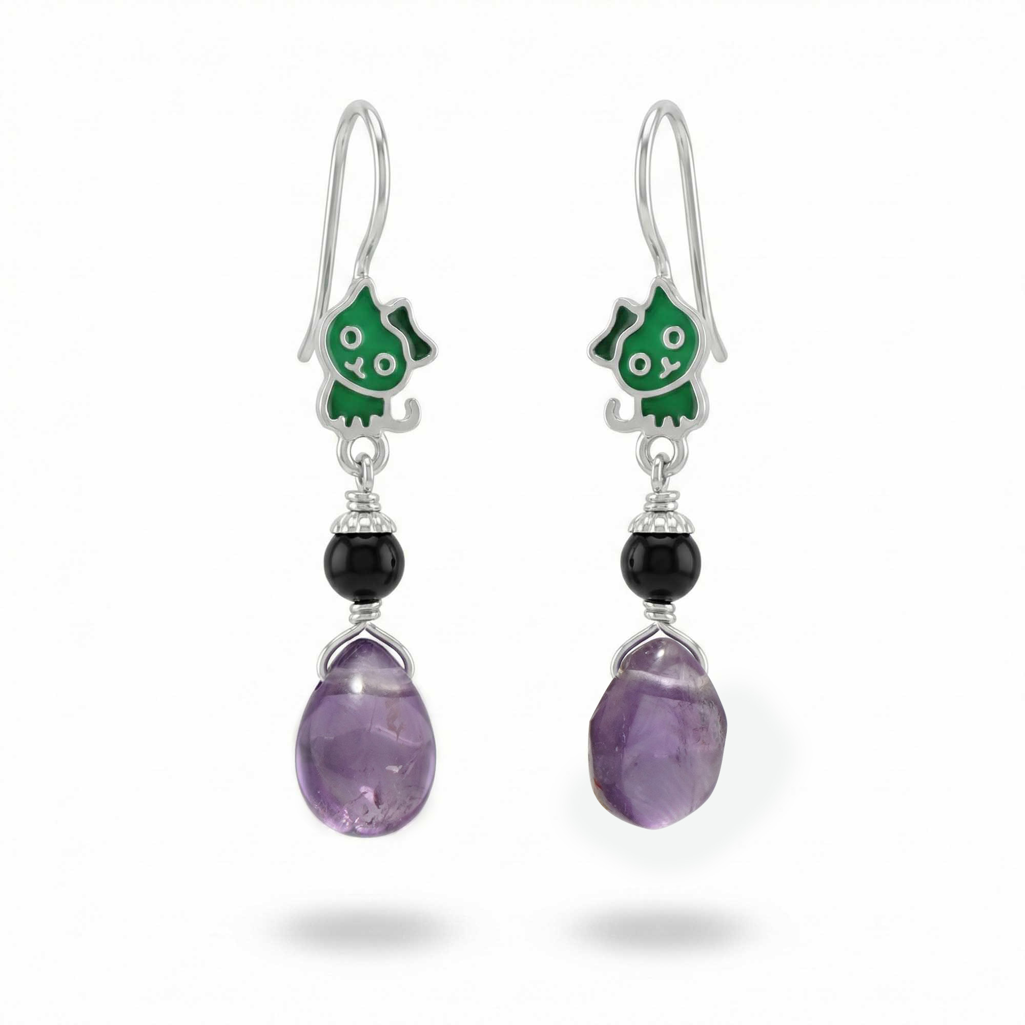 Silver Earrings with Amethyst and Natural Beads (Design K5-37) thumbnail