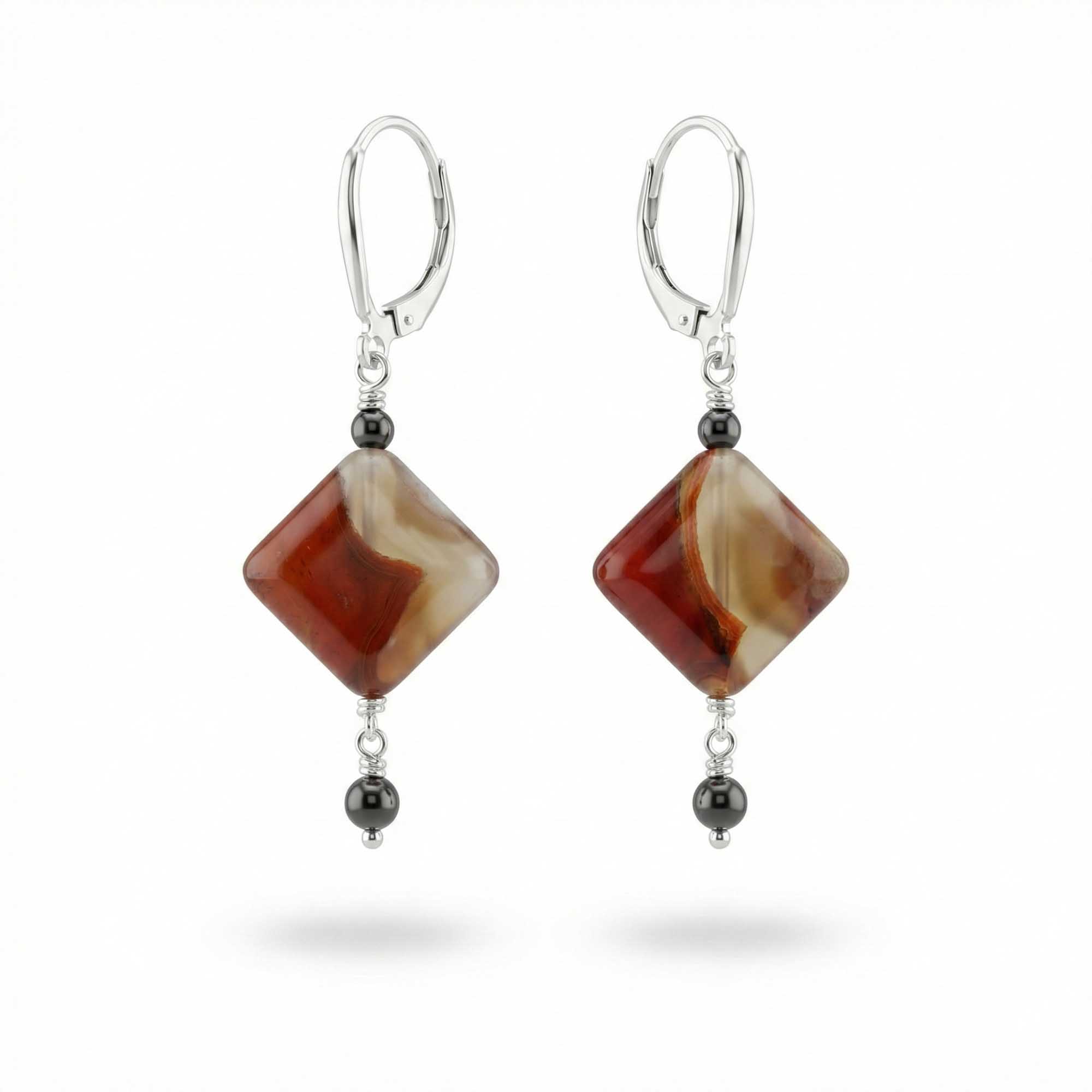 Silver Earrings with Aqeeq and Natural Beads (Design K5-42) thumbnail