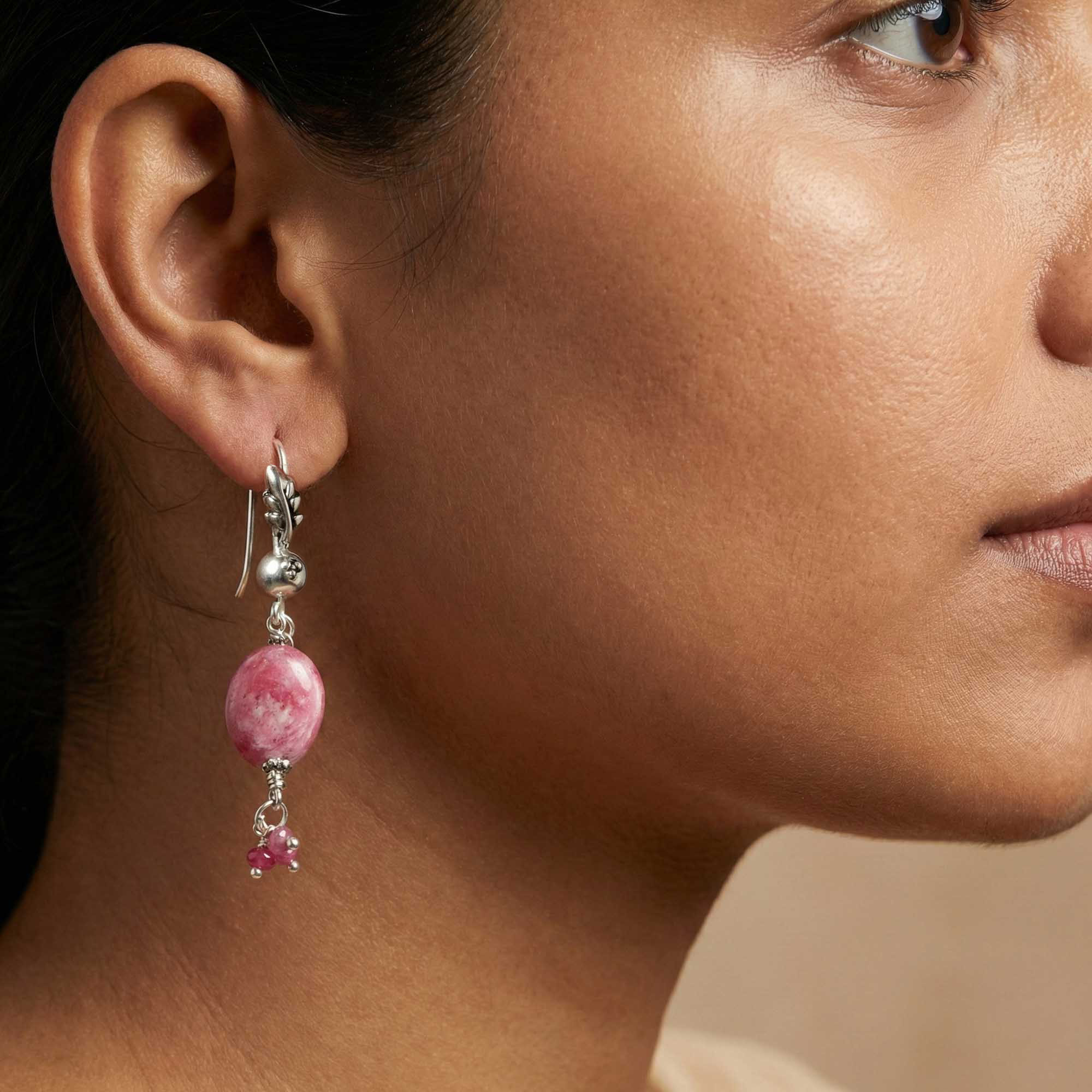 Silver Earrings with Burmese Ruby (Design K5-44) thumbnail
