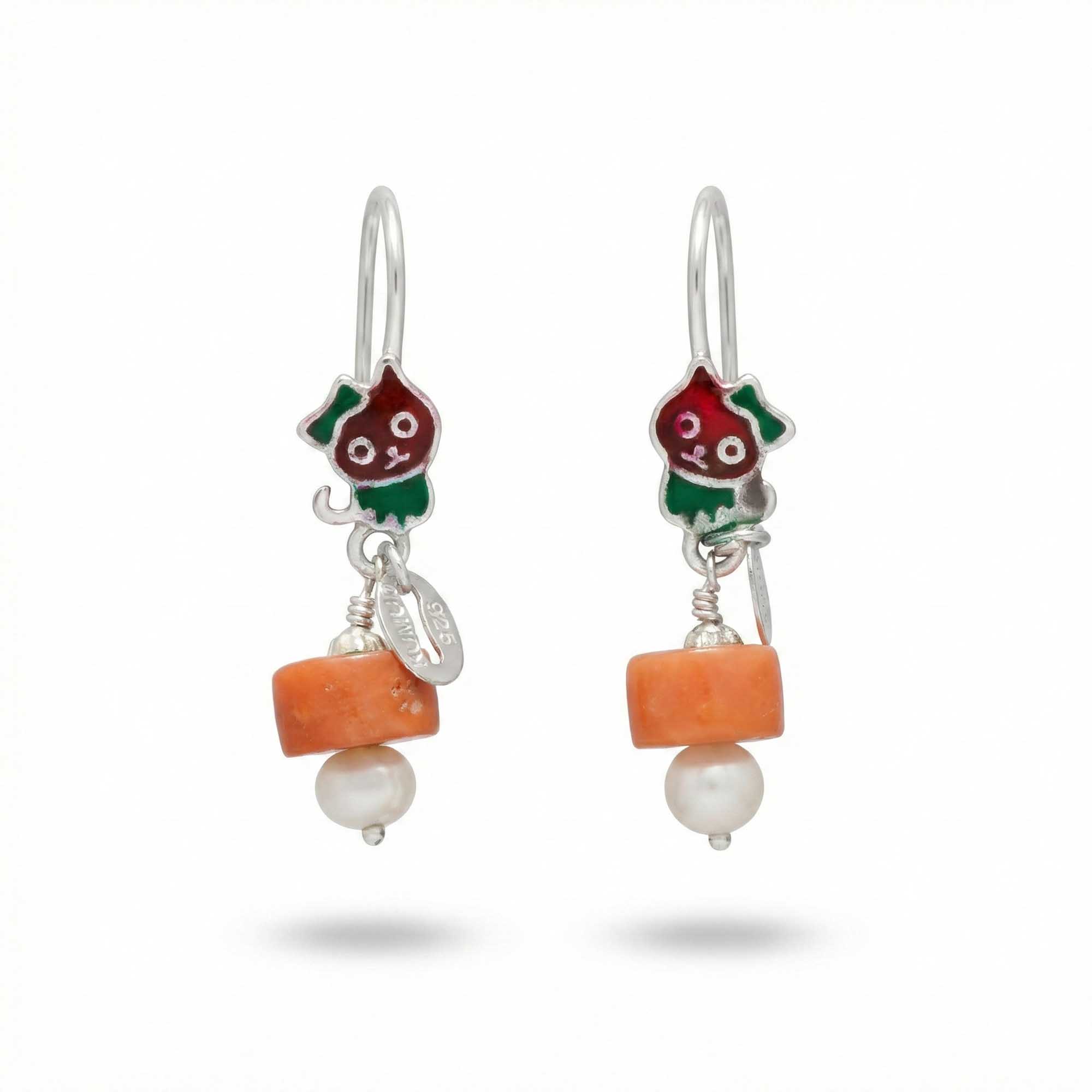 Silver Earrings with Coral and Pearl (Design K5-46) thumbnail