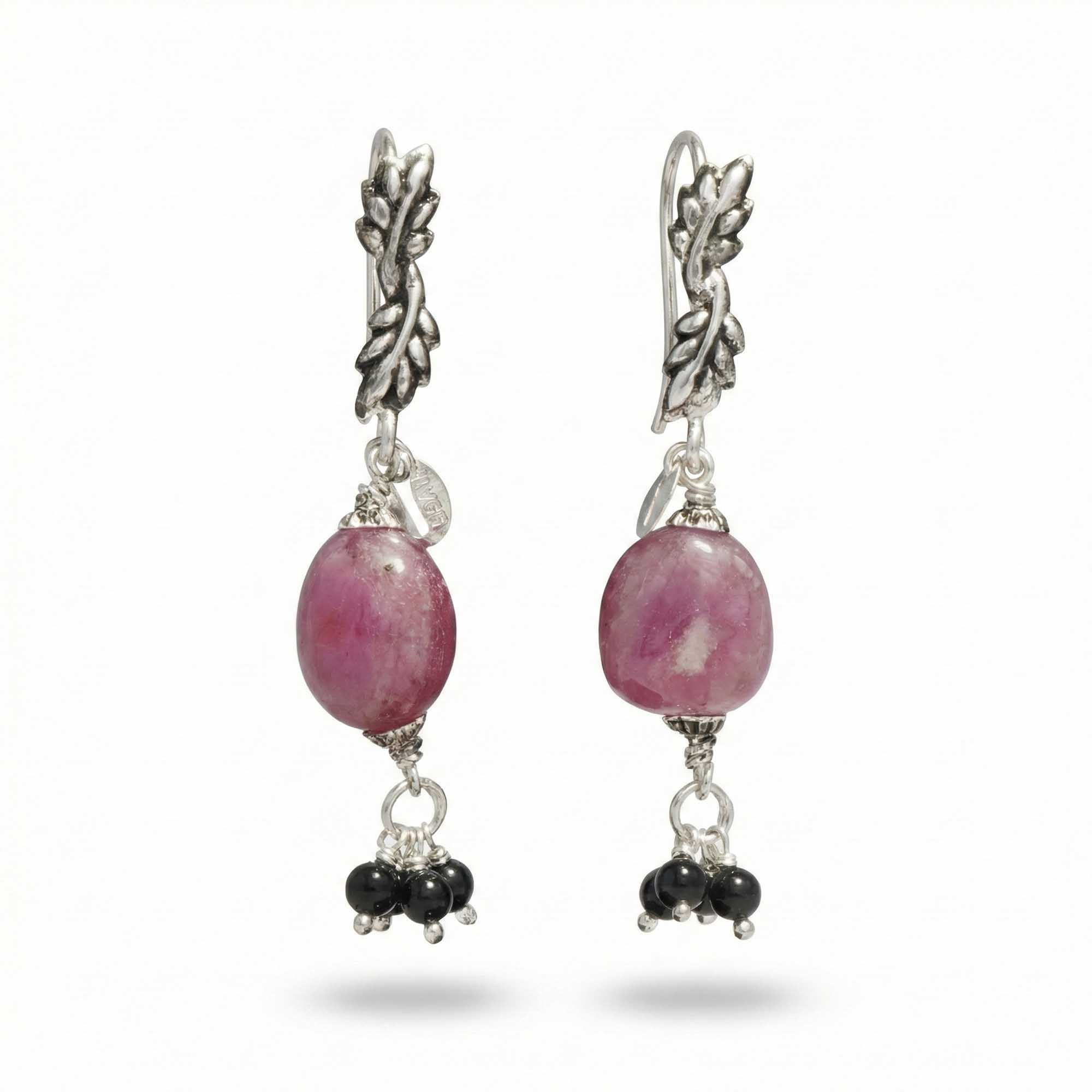 Silver Earrings with Burmese Ruby and Natural Beads (Design K5-50) thumbnail