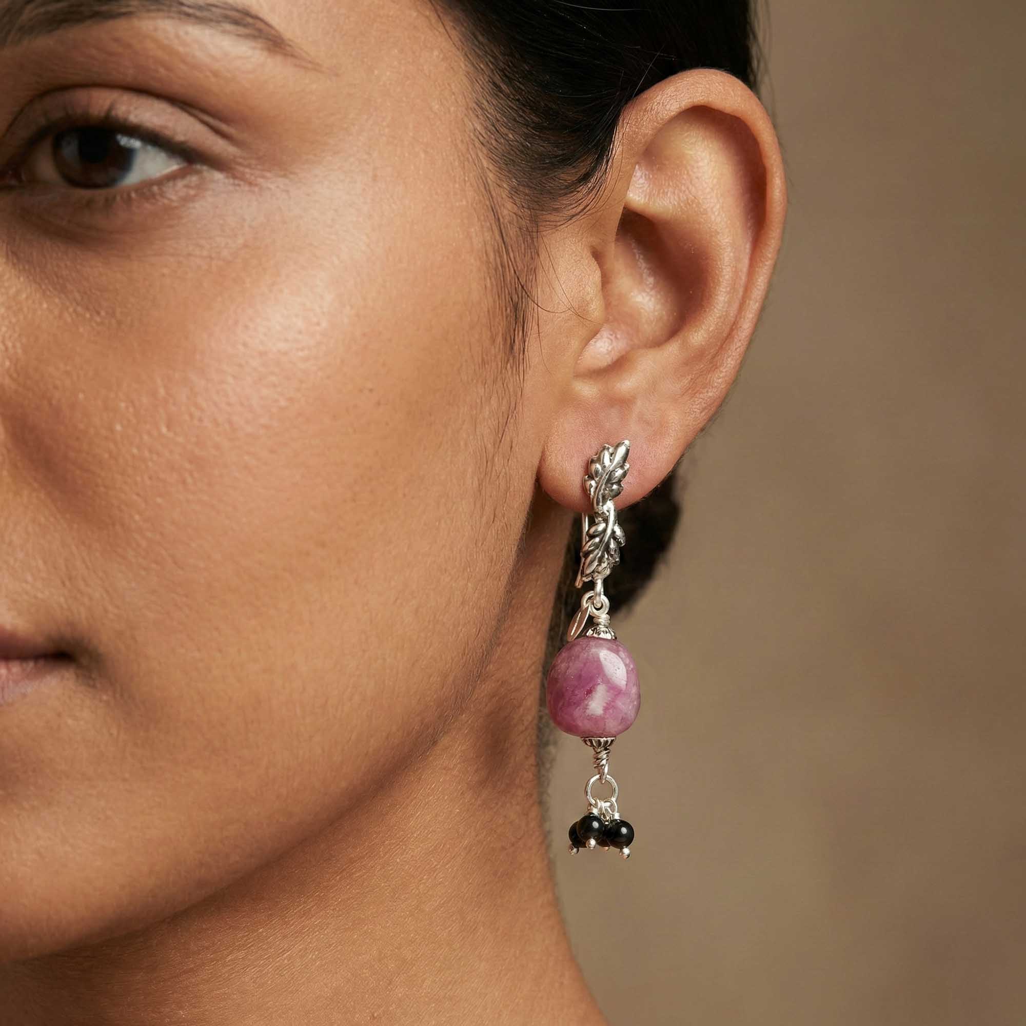 Silver Earrings with Burmese Ruby and Natural Beads (Design K5-50) thumbnail