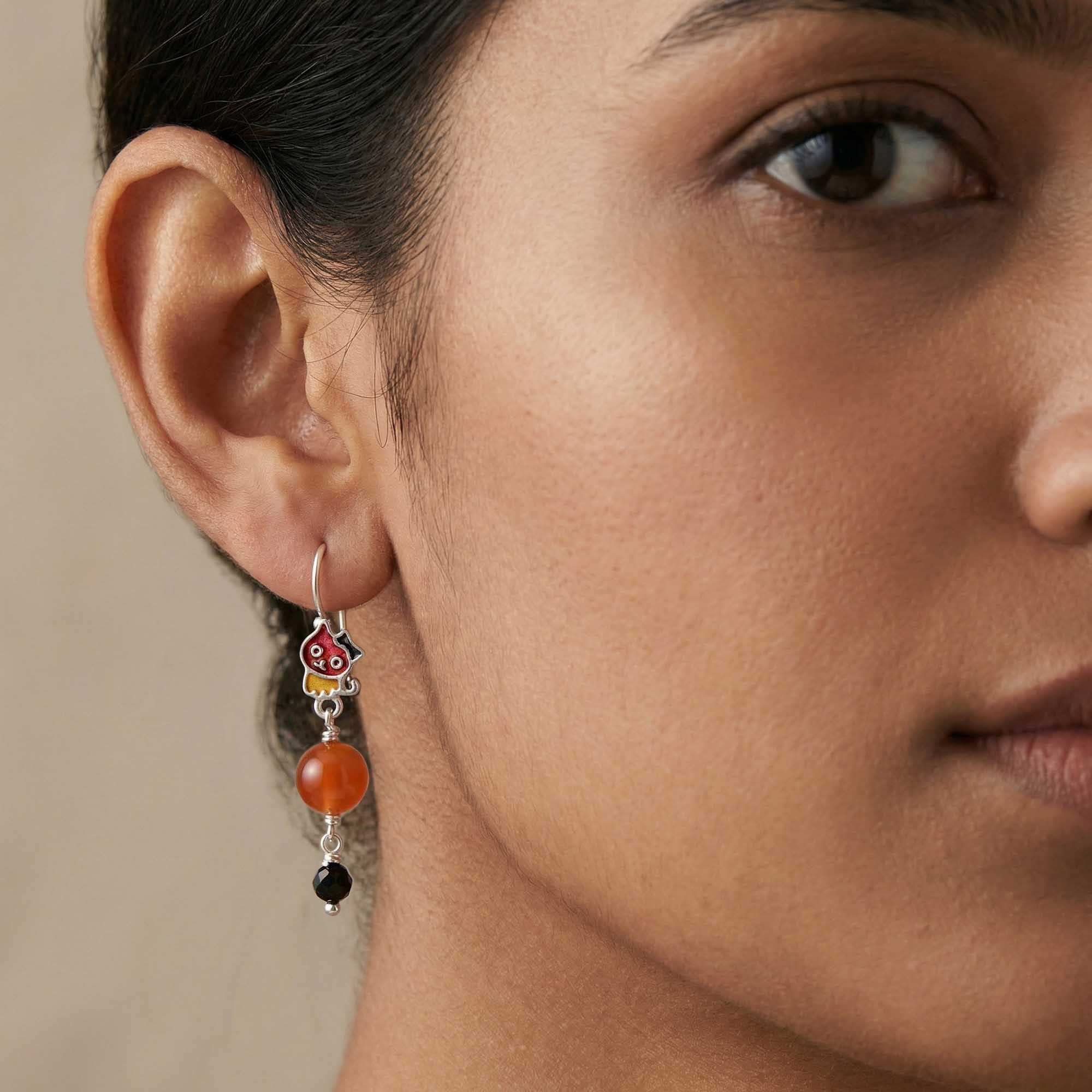 Silver Earrings with Aqeeq and Natural Beads (Design K5-55) thumbnail