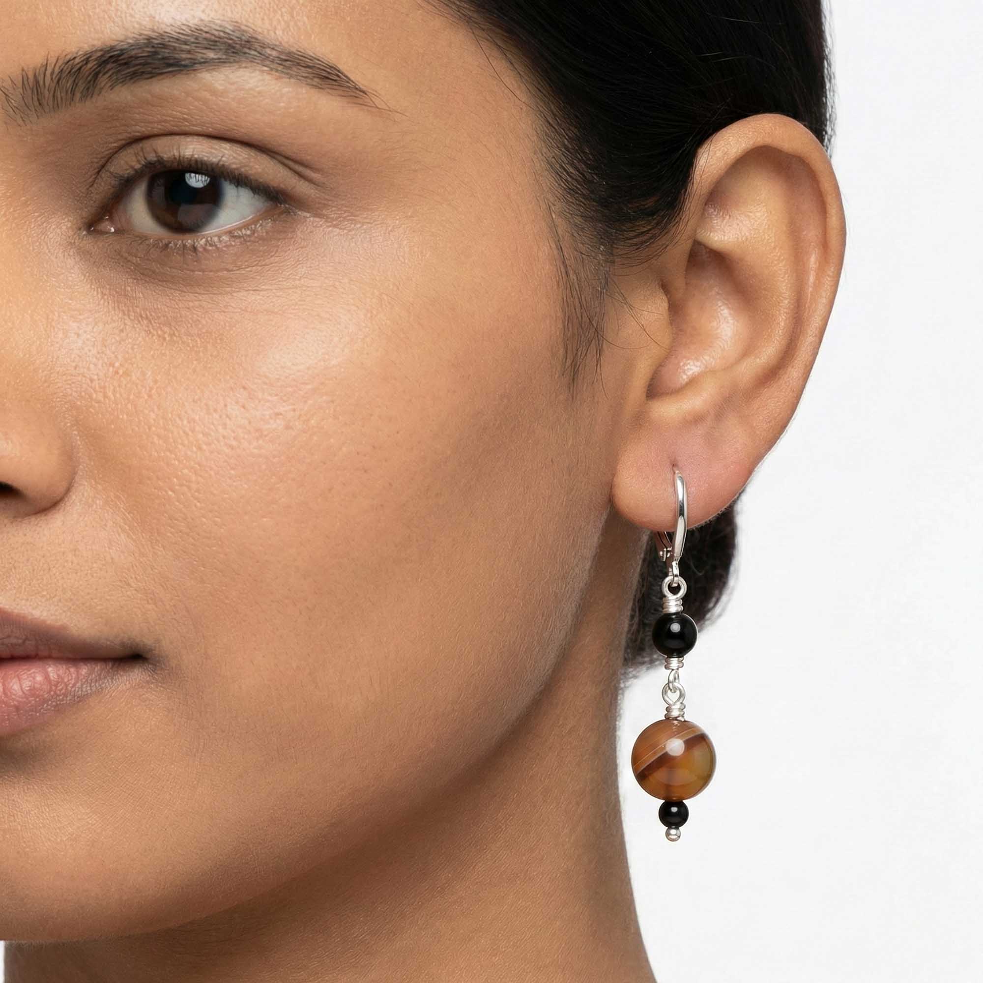 Silver Earrings with Aqeeq and Natural Beads (Design K5-60) thumbnail