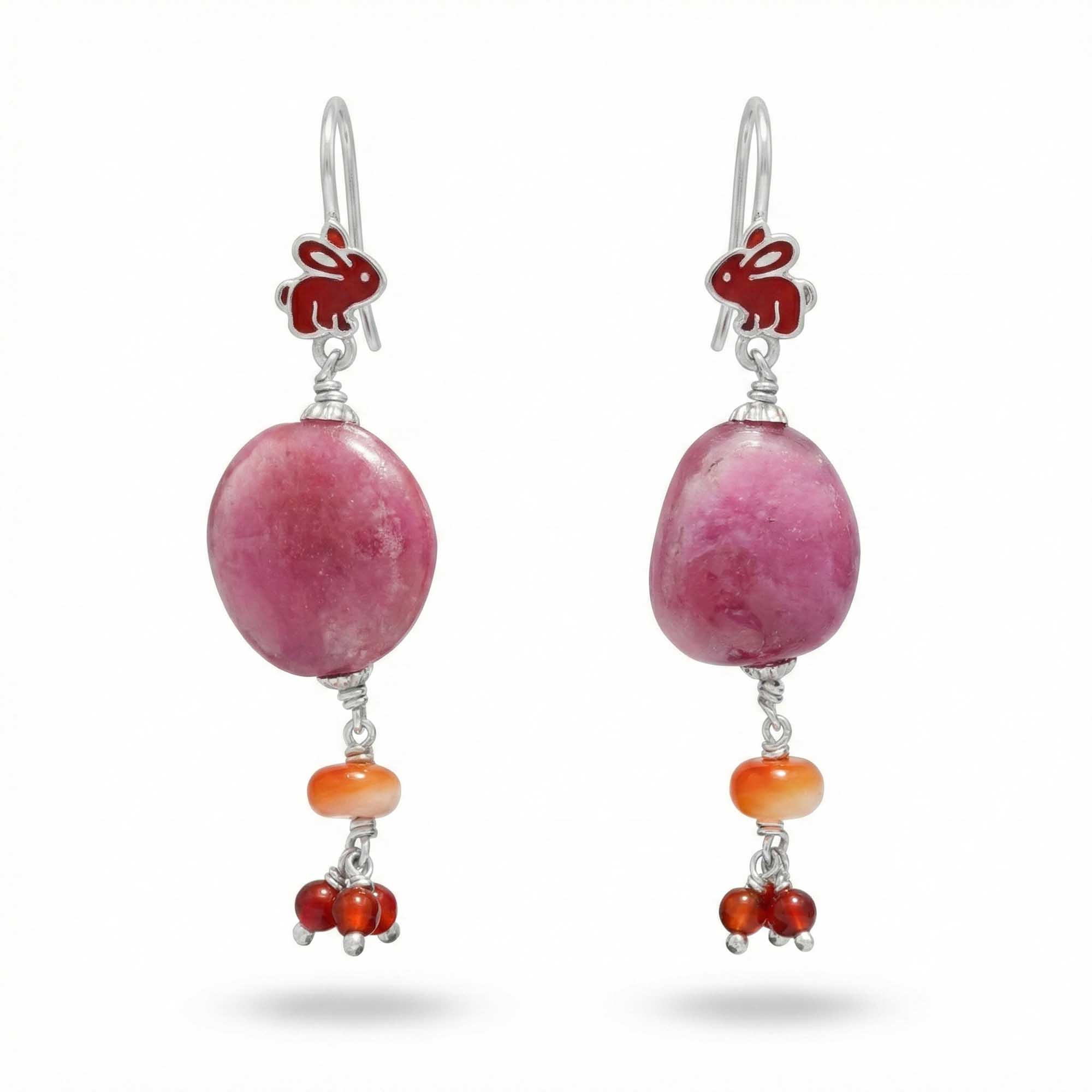 Silver Earrings with Burmese Ruby and Aqeeq (Design K5-63) thumbnail
