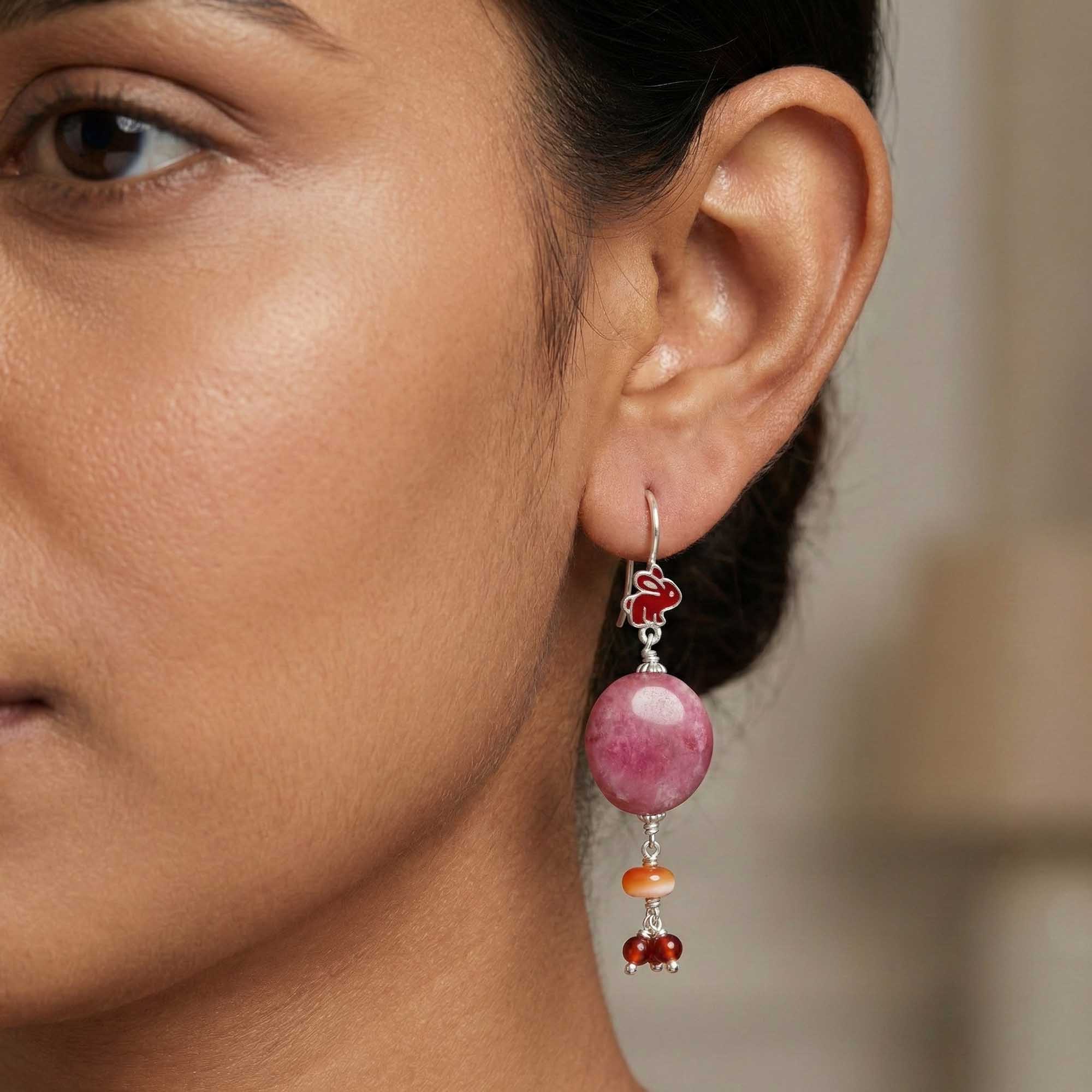 Silver Earrings with Burmese Ruby and Aqeeq (Design K5-63) thumbnail