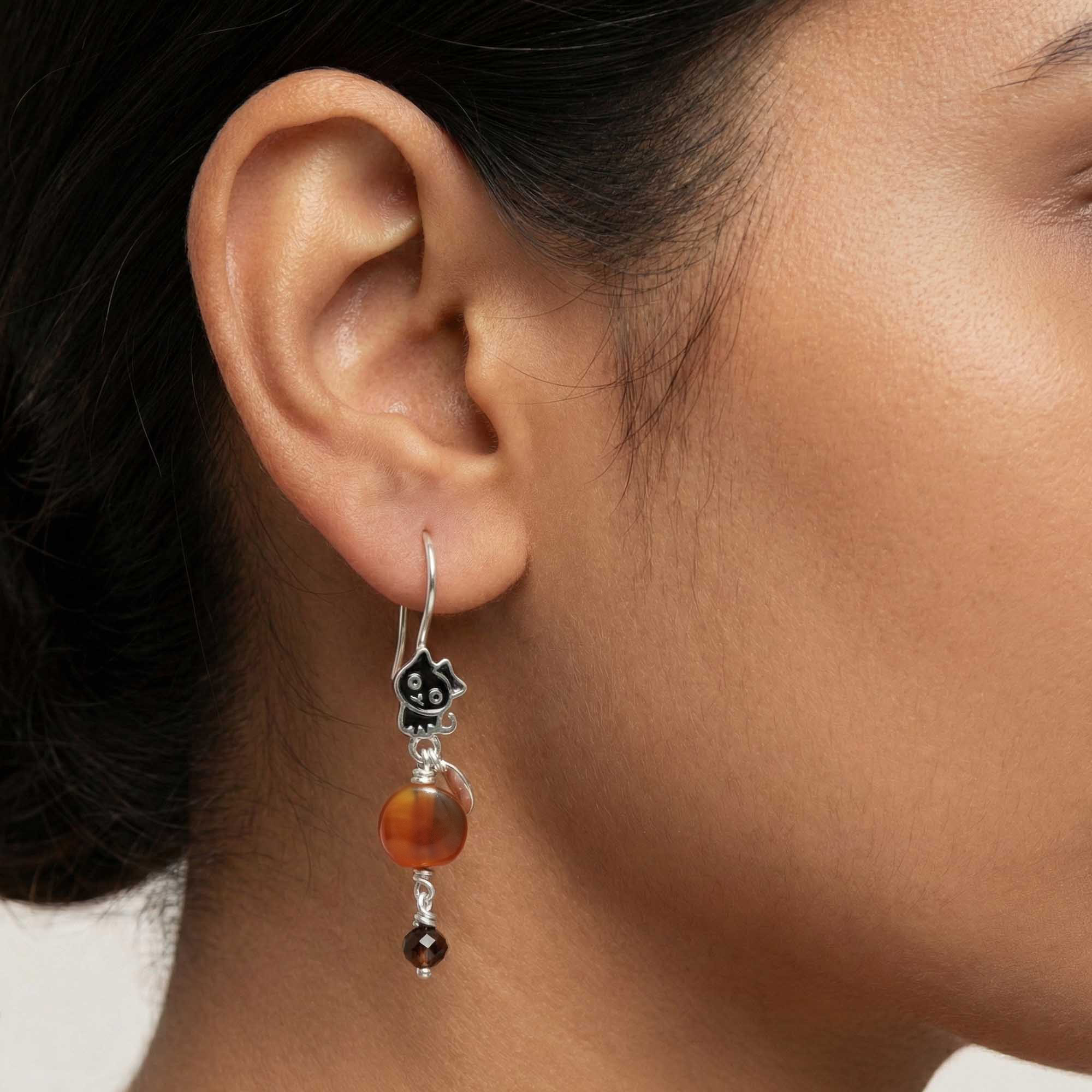 Silver Earrings with Aqeeq and Natural Beads (Design K5-65) thumbnail