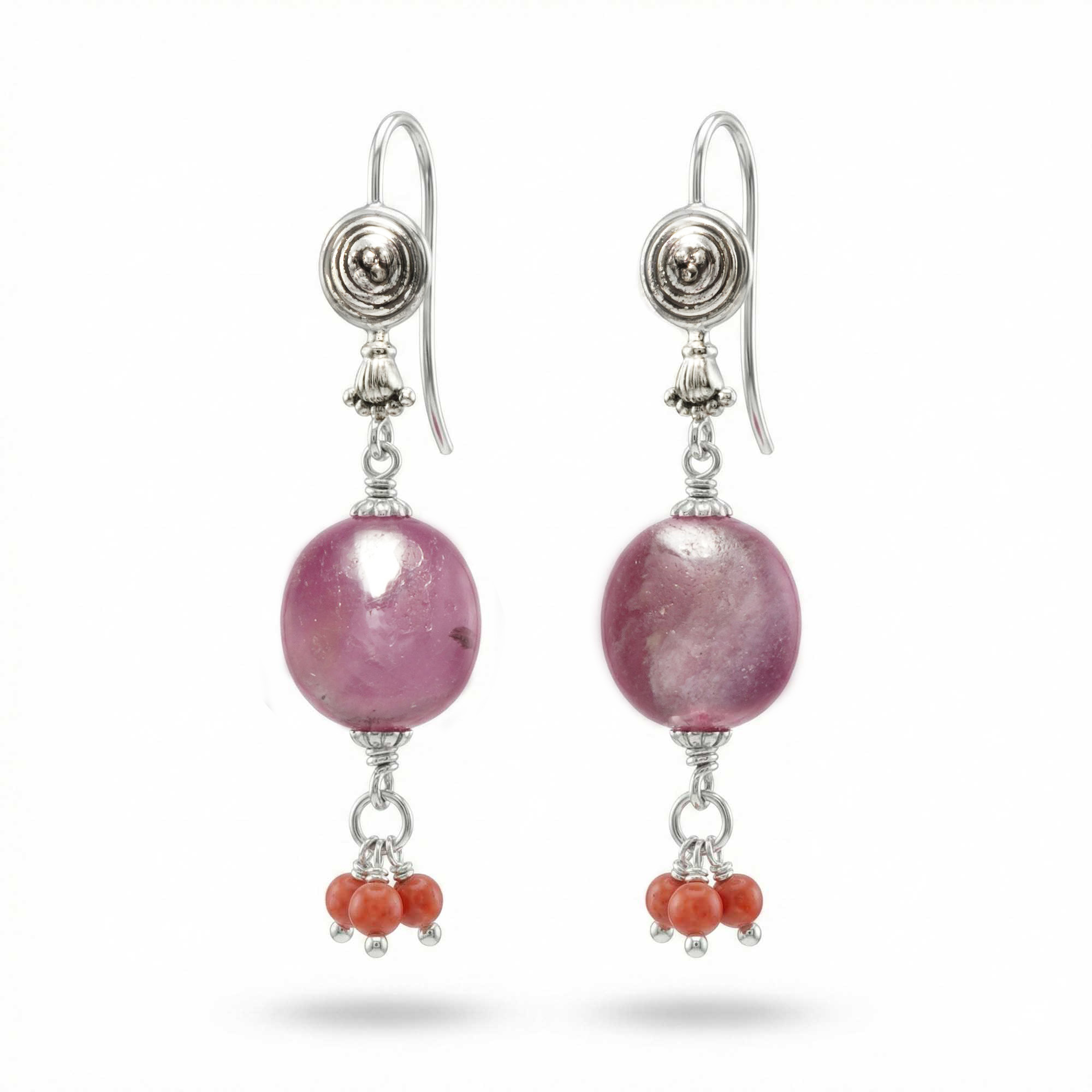 Silver Earrings with Burmese Ruby and Coral (Design K5-67) thumbnail
