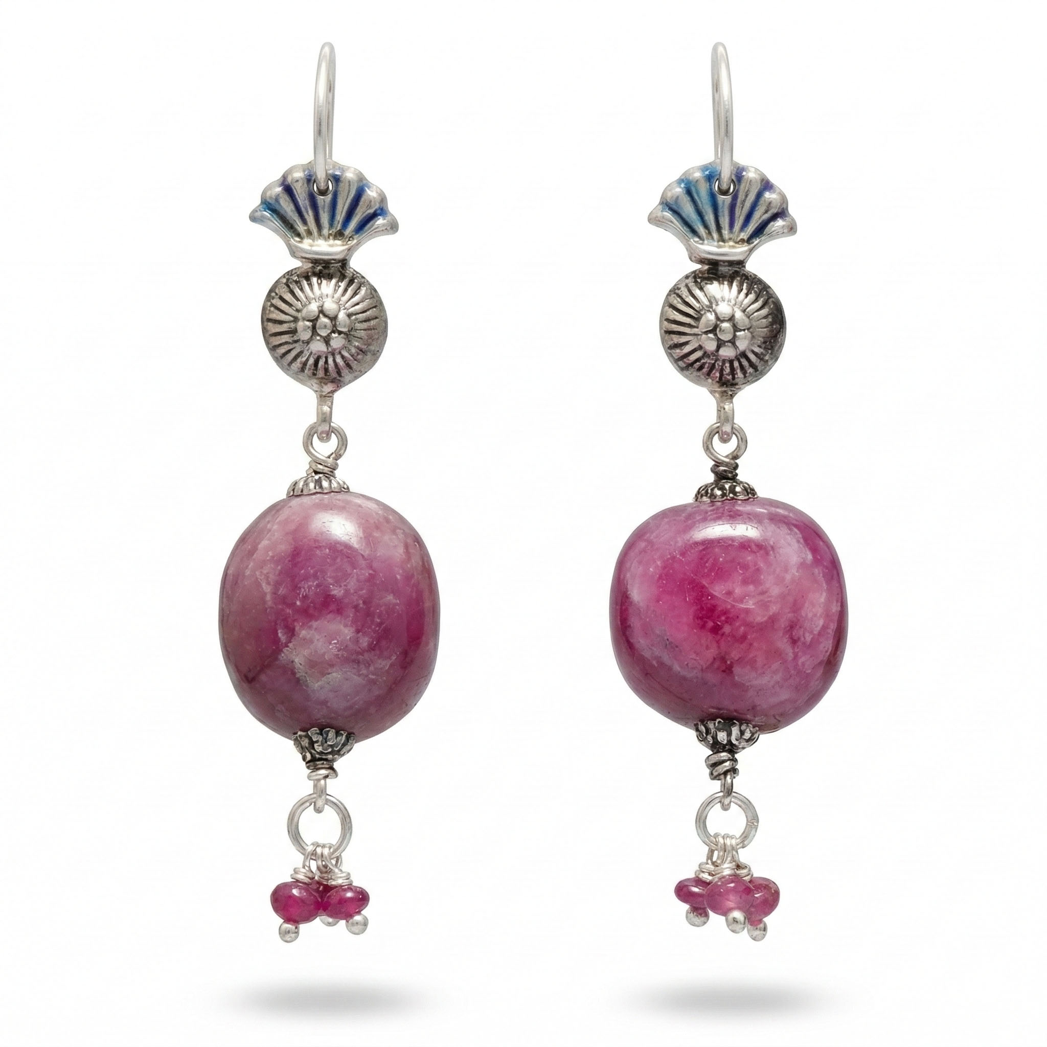 Silver Earrings with Burmese Ruby (Design K5-73) thumbnail