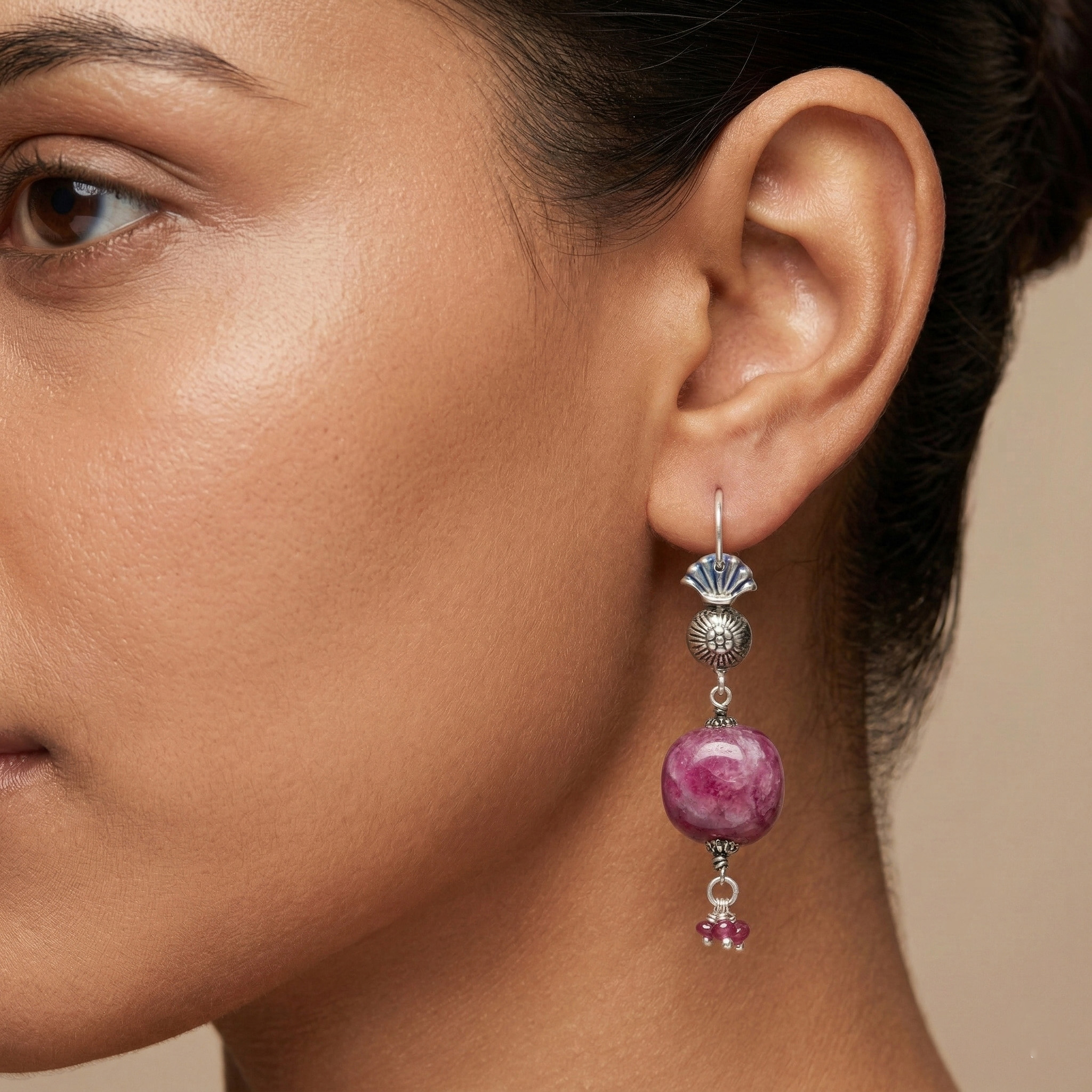 Silver Earrings with Burmese Ruby (Design K5-73) thumbnail