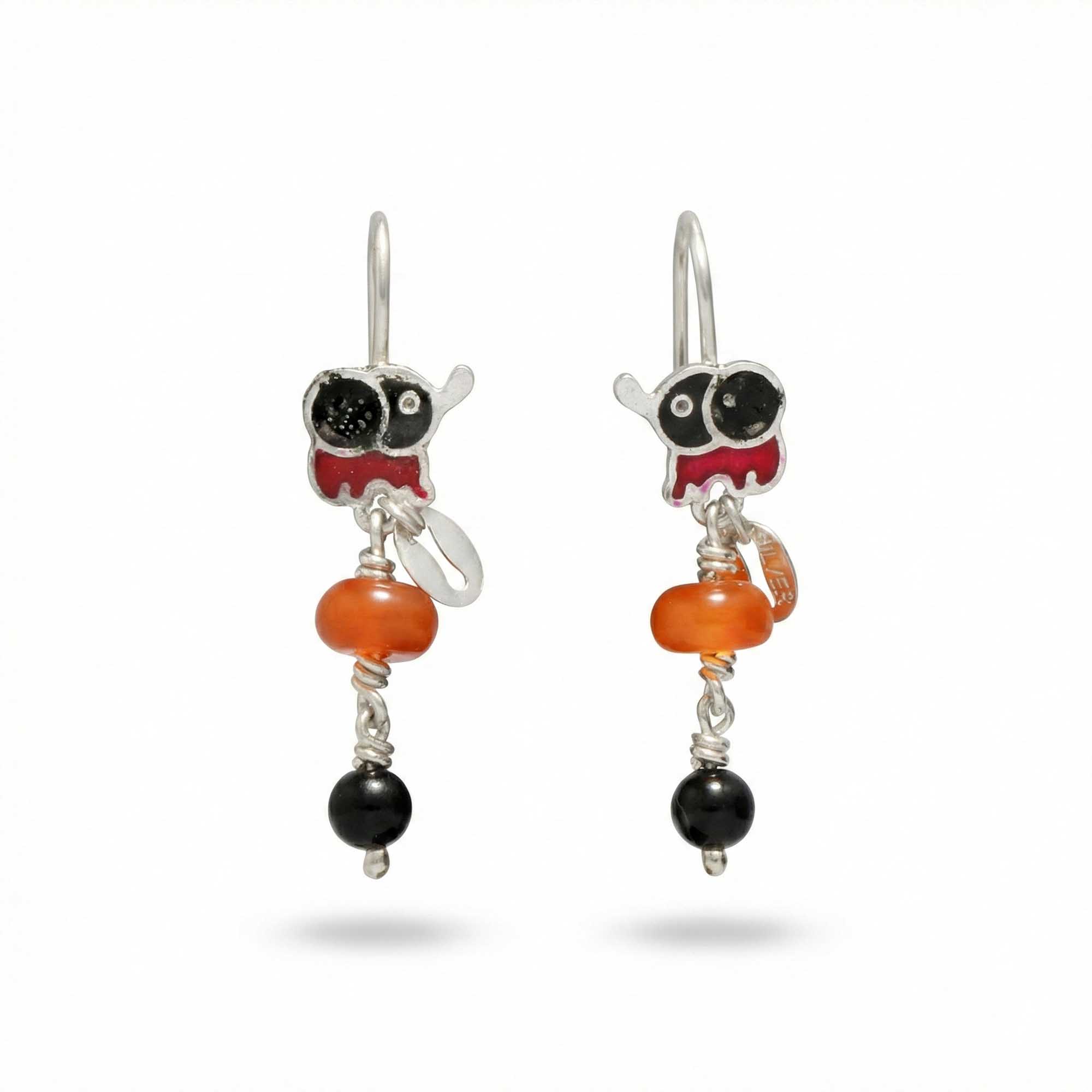 Silver Earrings with Aqeeq and Natural Beads (Design K5-77) thumbnail