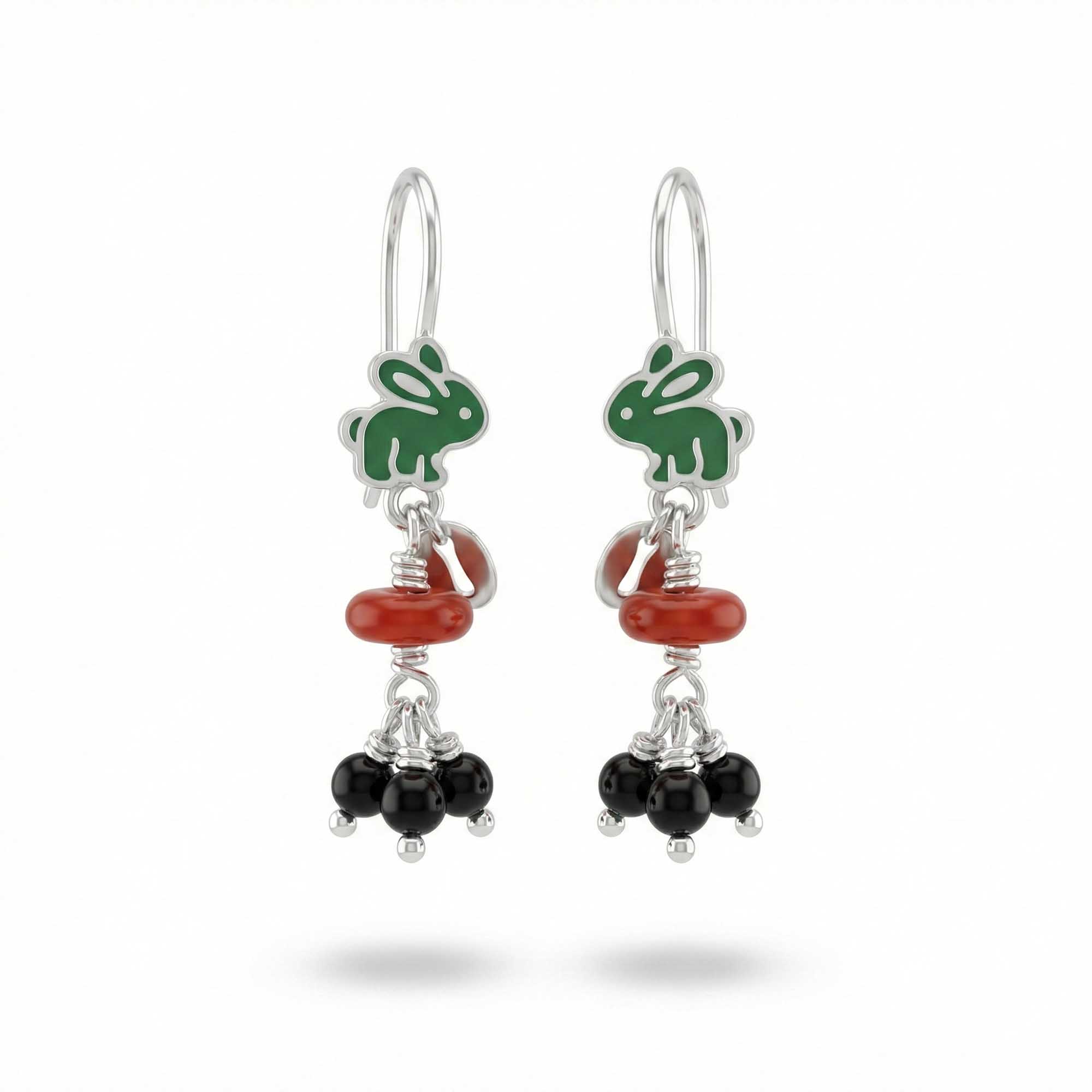 Silver Earrings with Red Jashper and Natual Beads (Design K5-79) thumbnail