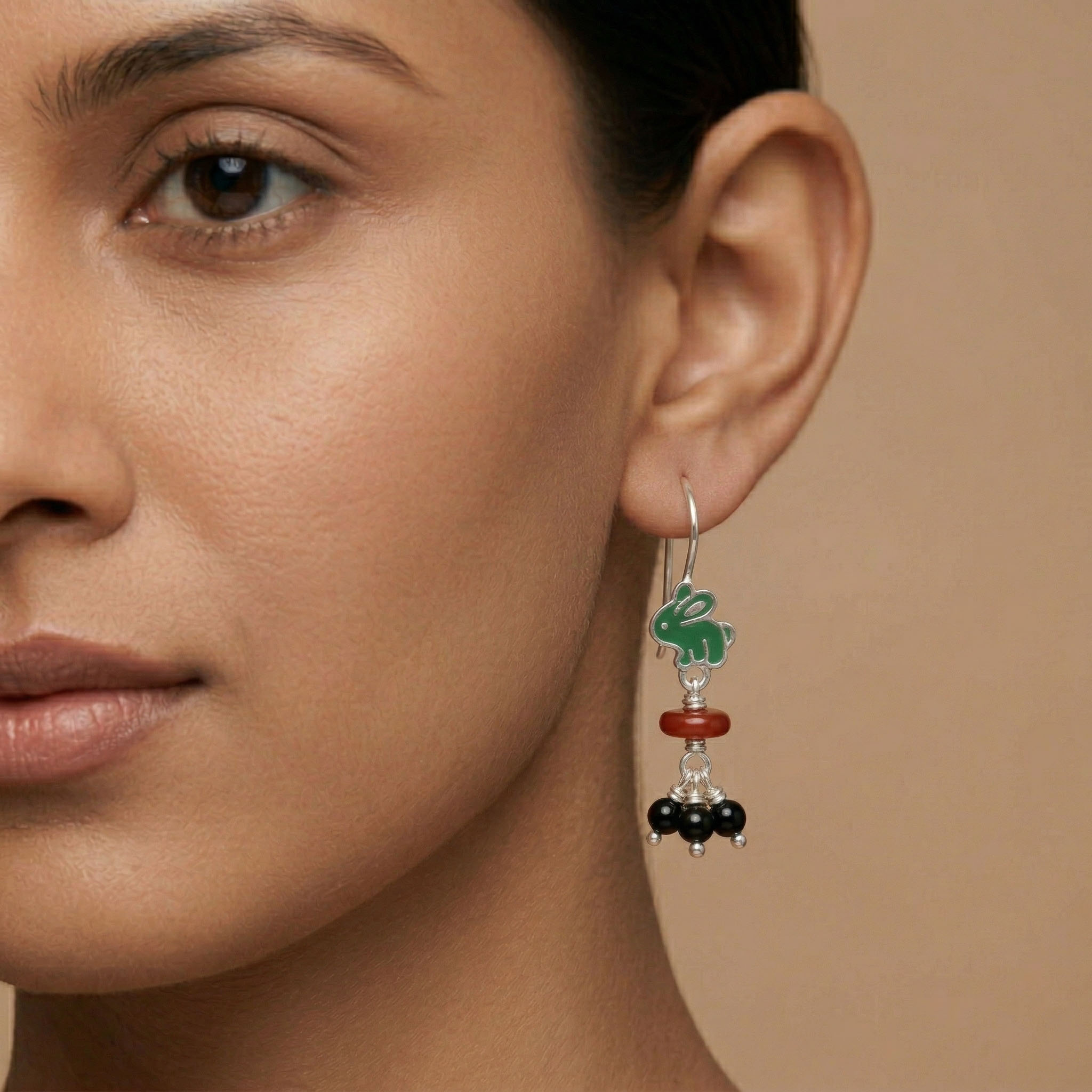 Silver Earrings with Red Jashper and Natual Beads (Design K5-79) thumbnail
