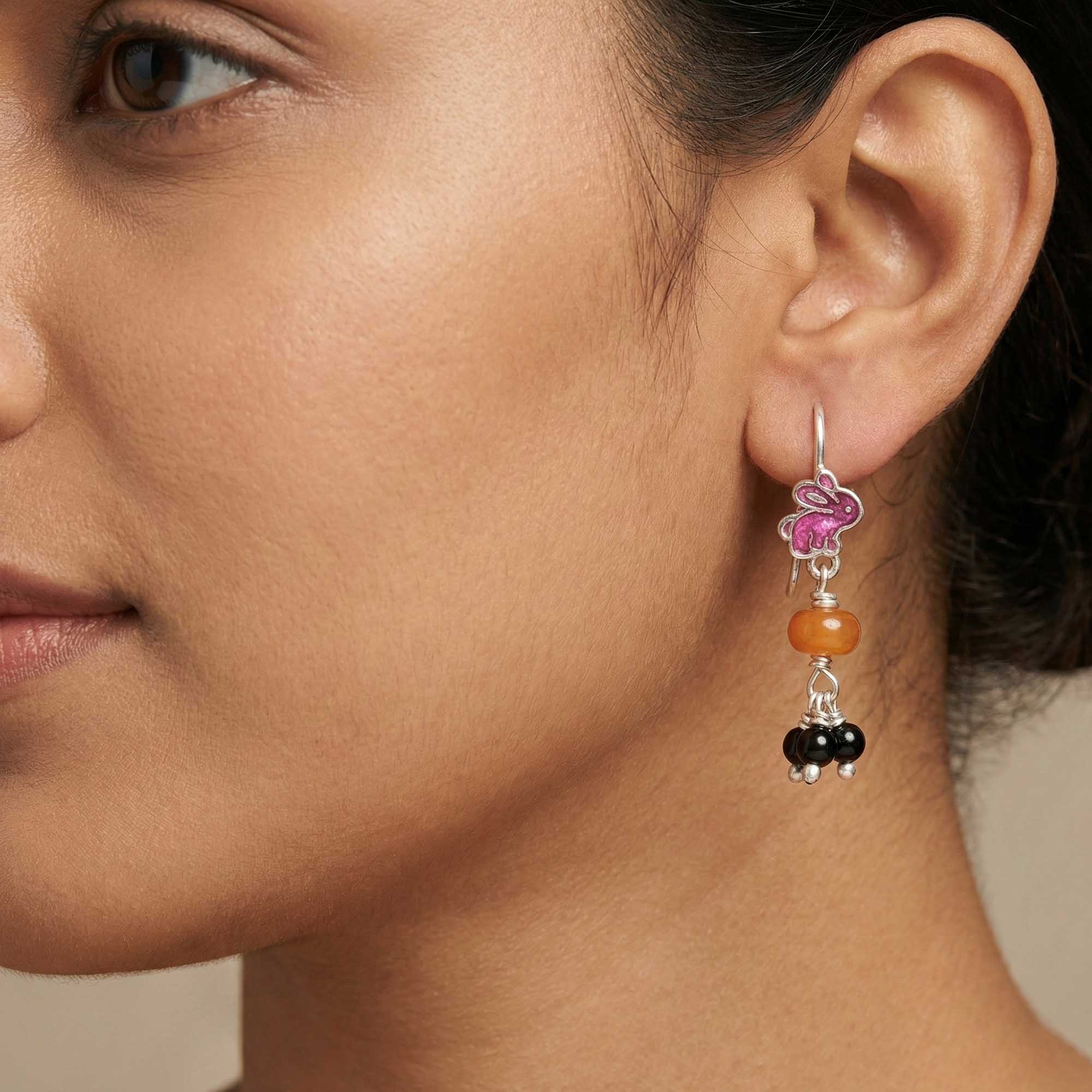 Silver Earrings with Aqeeq and Natural Beads (Design K5-82) thumbnail