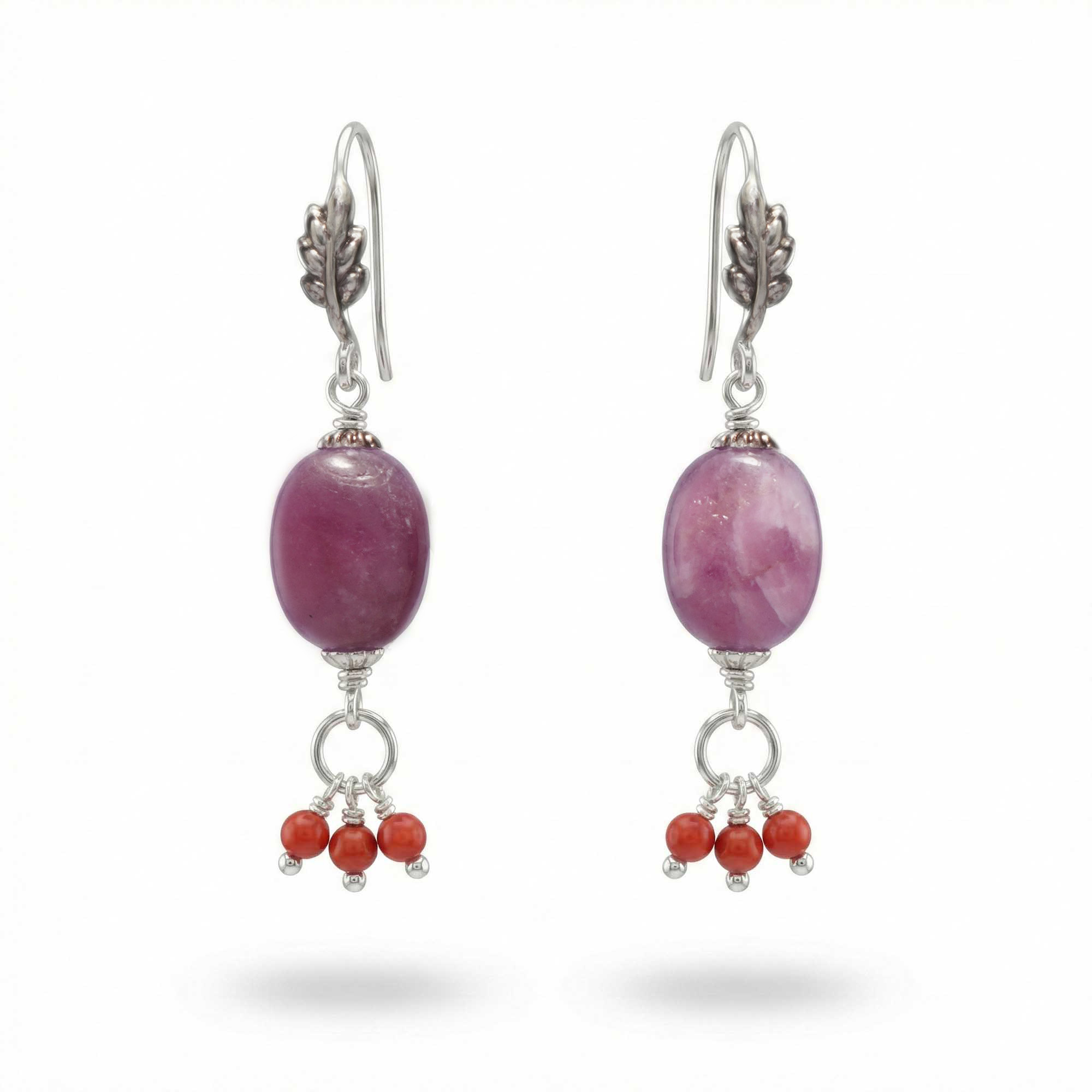 Silver Earrings with Burmese Ruby and Red Jaspher Beads (Design K5-83) thumbnail