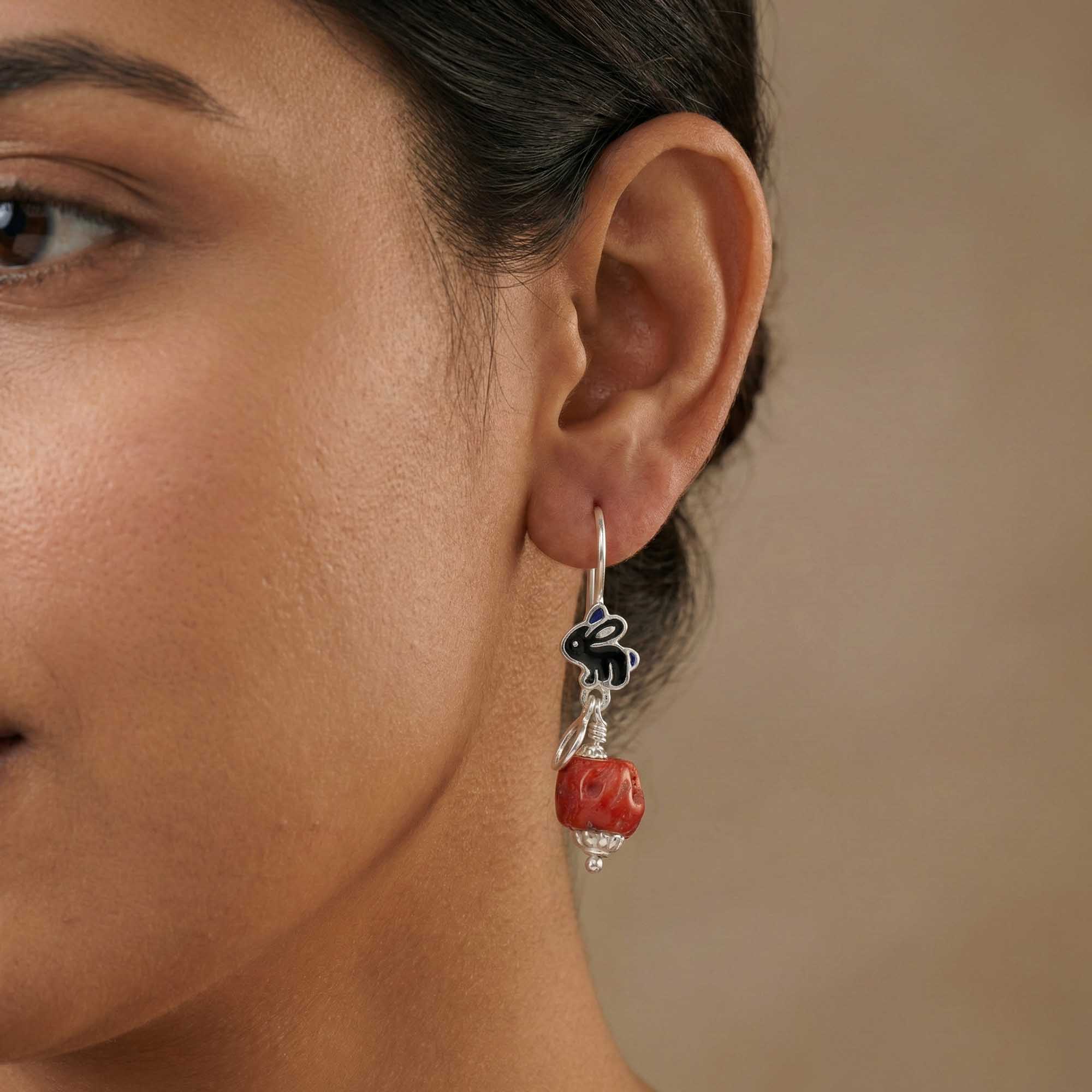 Silver Earrings with Coral (Design K5-85) thumbnail