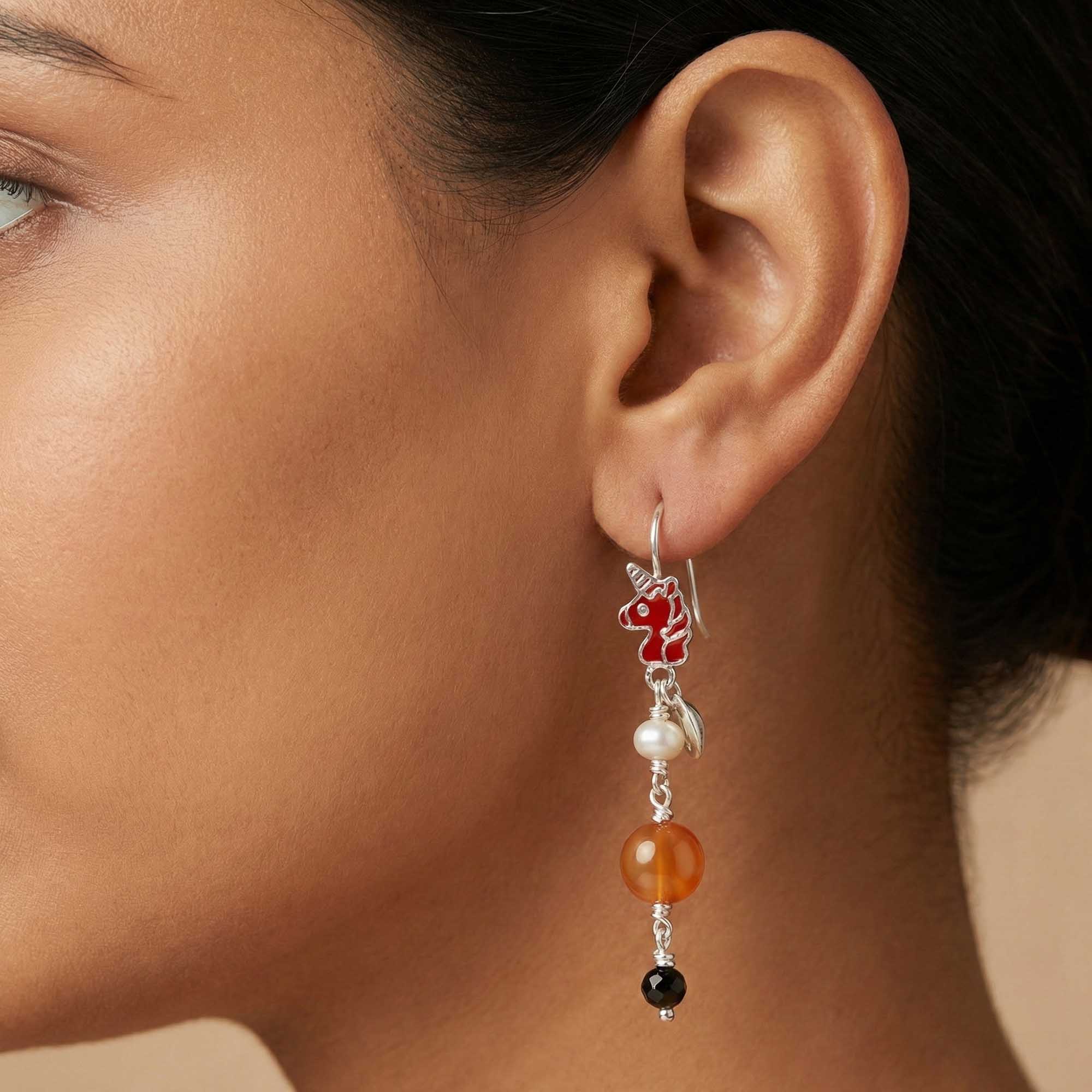 Silver Earrings with Aqeeq and Natural Beads (Design K5-86) thumbnail