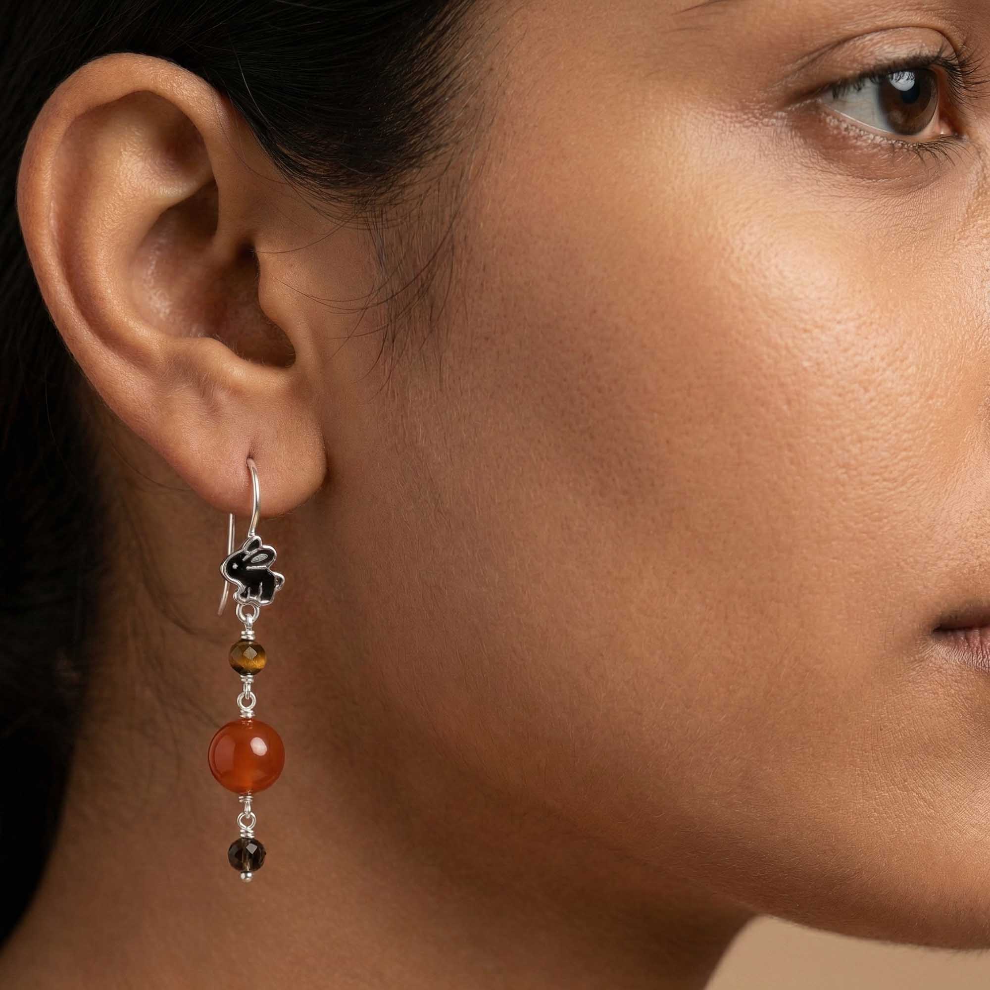 Silver Earrings with Aqeeq and Natural Beads (Design K5-87) thumbnail