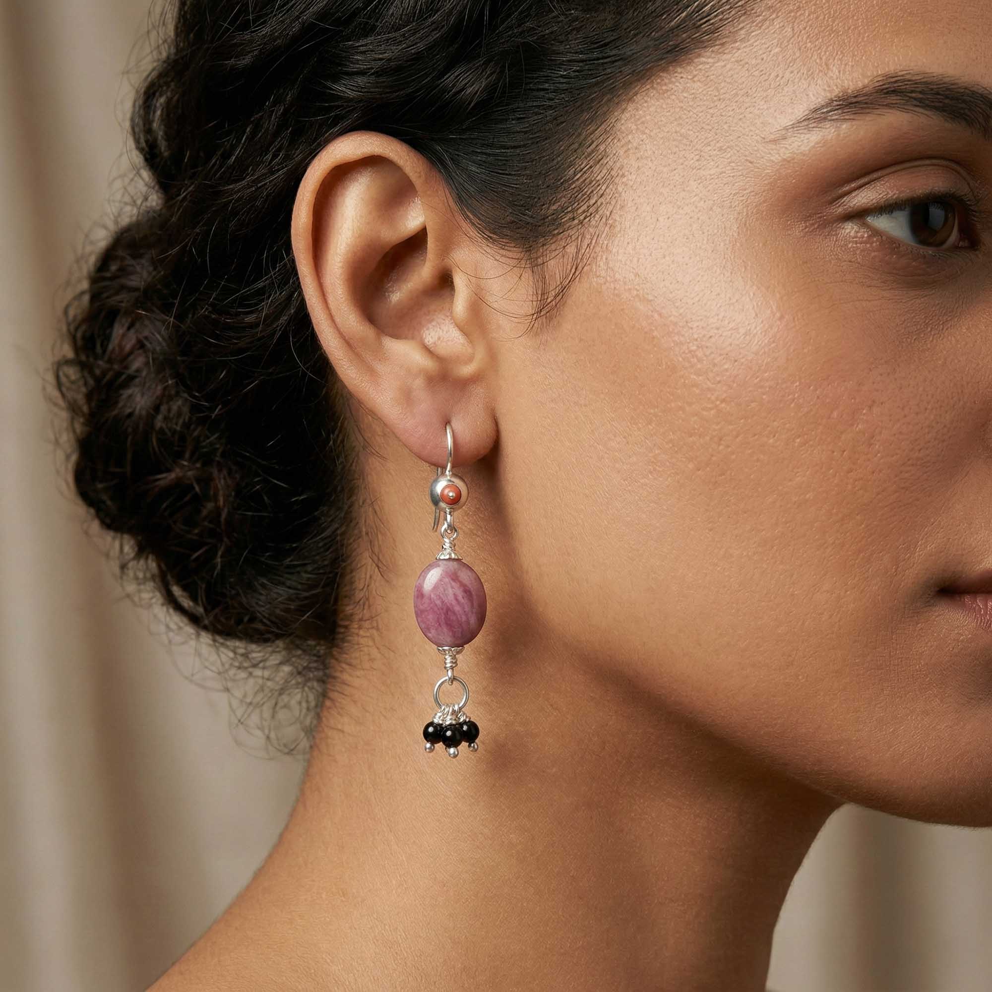 Silver Earrings with Burmese Ruby and Natural Beads (Design K5-93) thumbnail