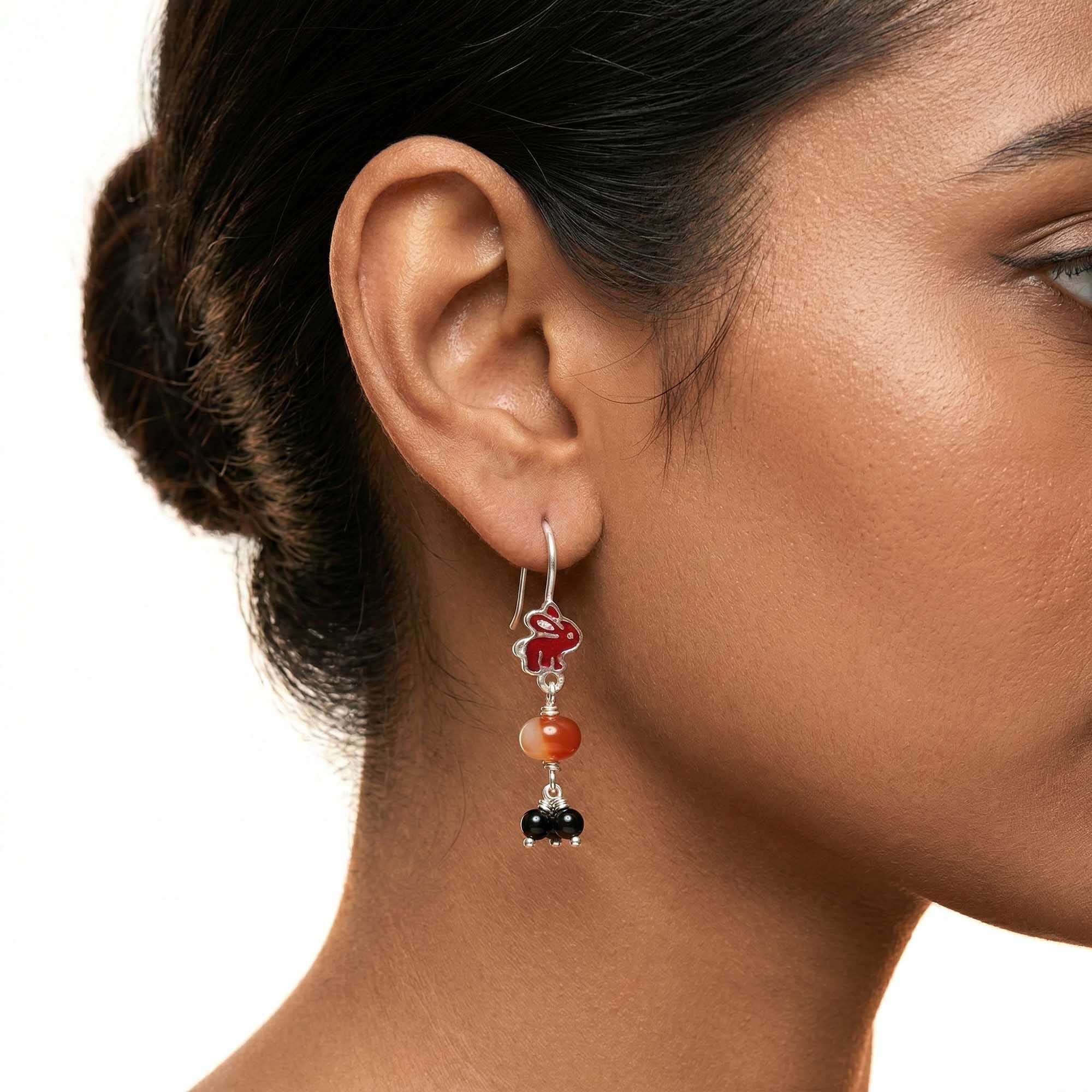 Silver Earrings with Aqeeq and Natural Beads (Design K5-96) thumbnail