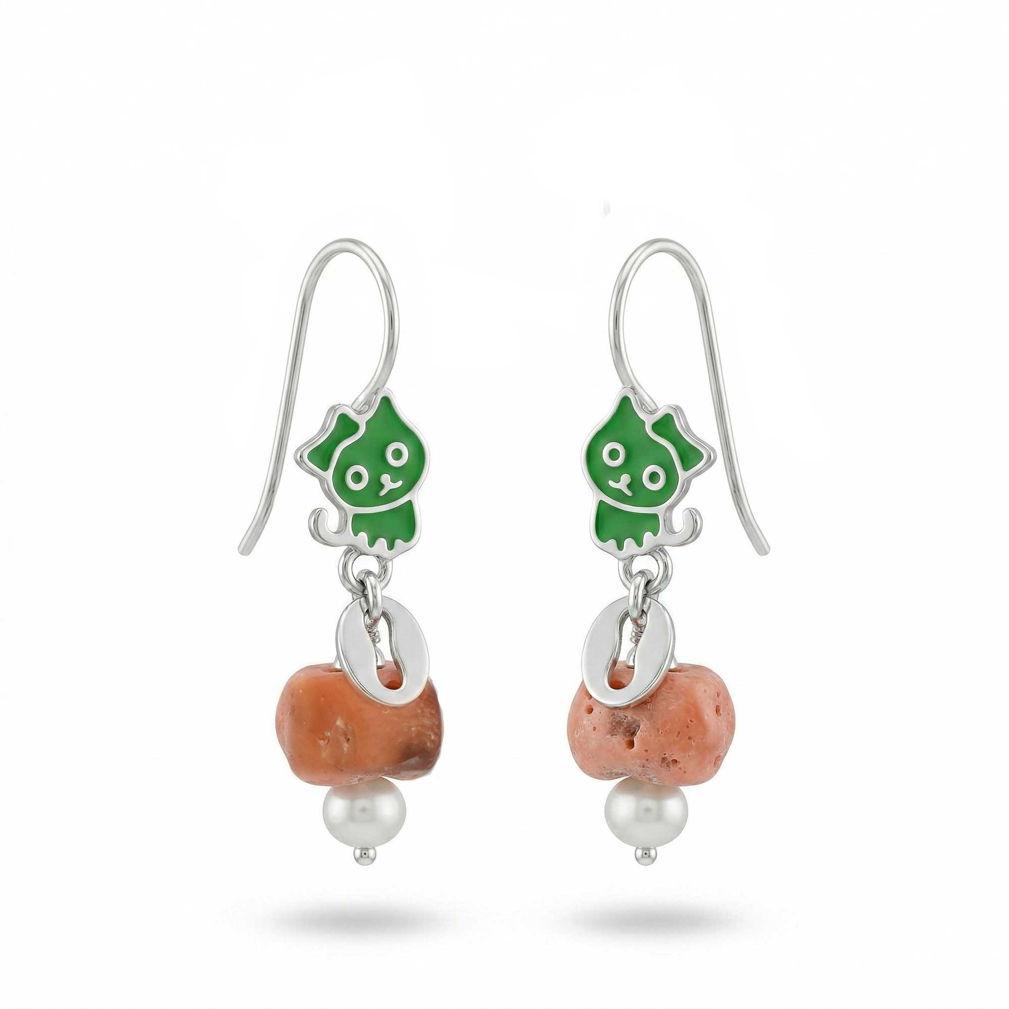 Silver Earrings with Coral and Pearl (Design K5-98) thumbnail