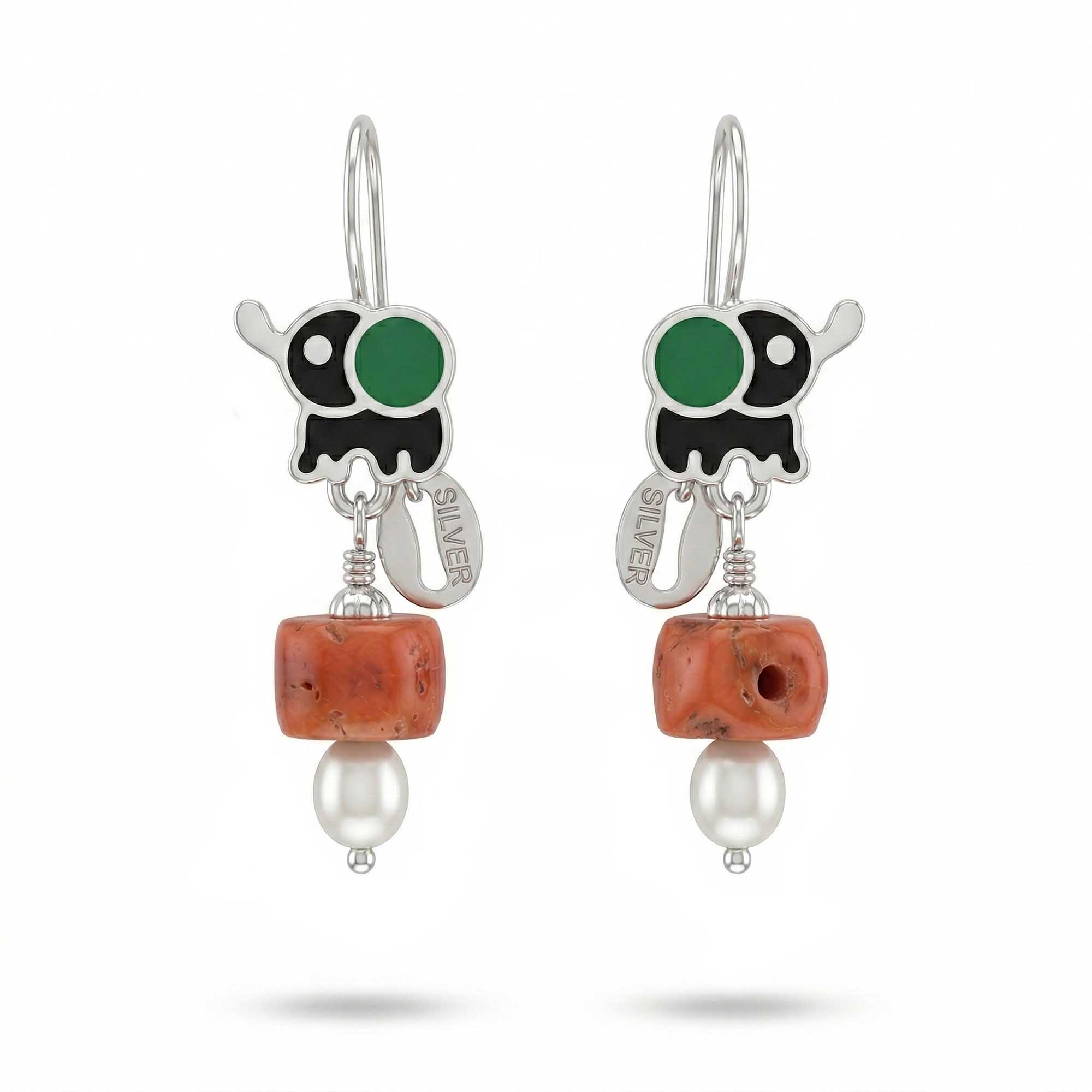 Silver Earrings with Coral and Pearl (Design K5-103) thumbnail