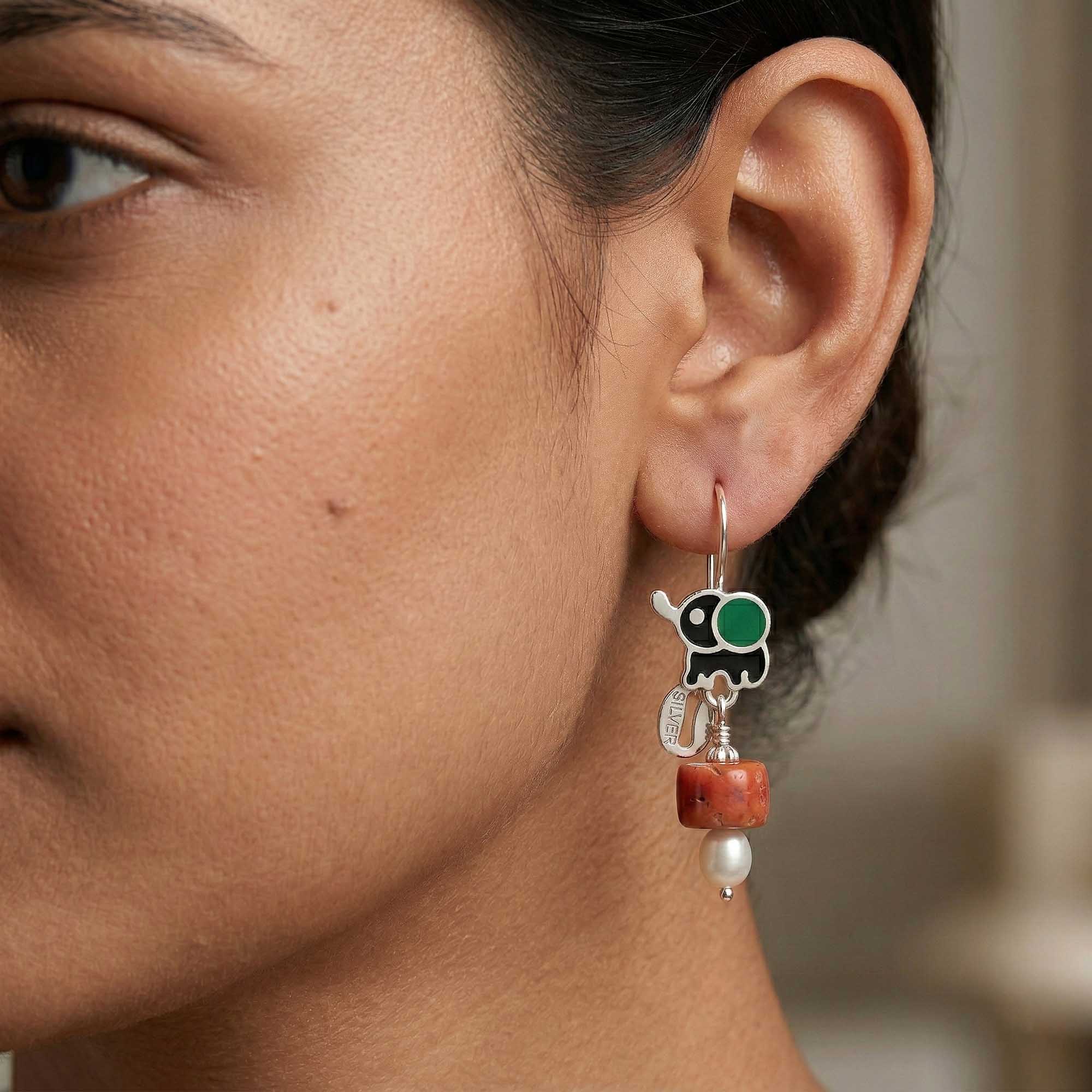 Silver Earrings with Coral and Pearl (Design K5-103) thumbnail