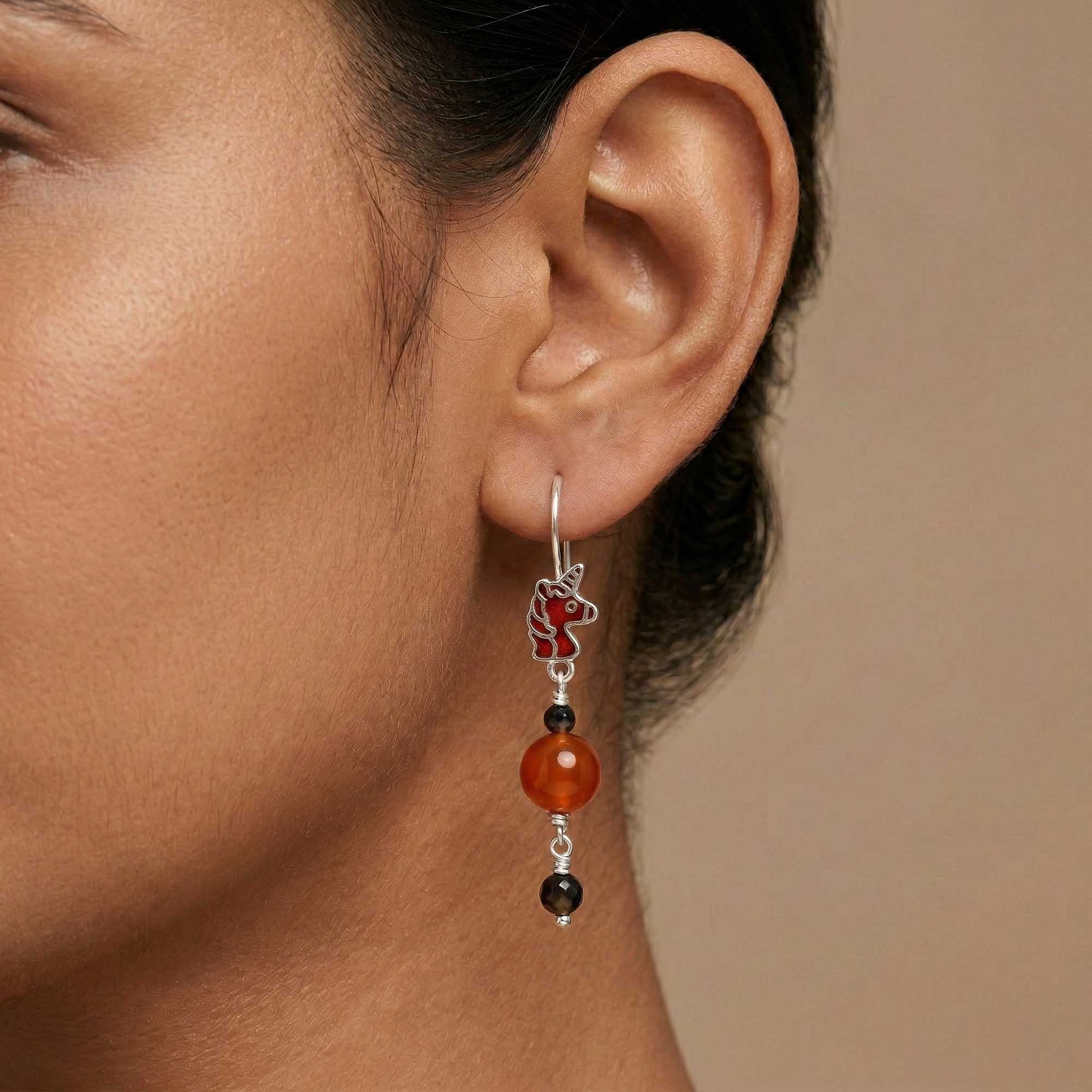 Silver Earrings with Aqeeq and Natural Beads (Design K5-105) thumbnail