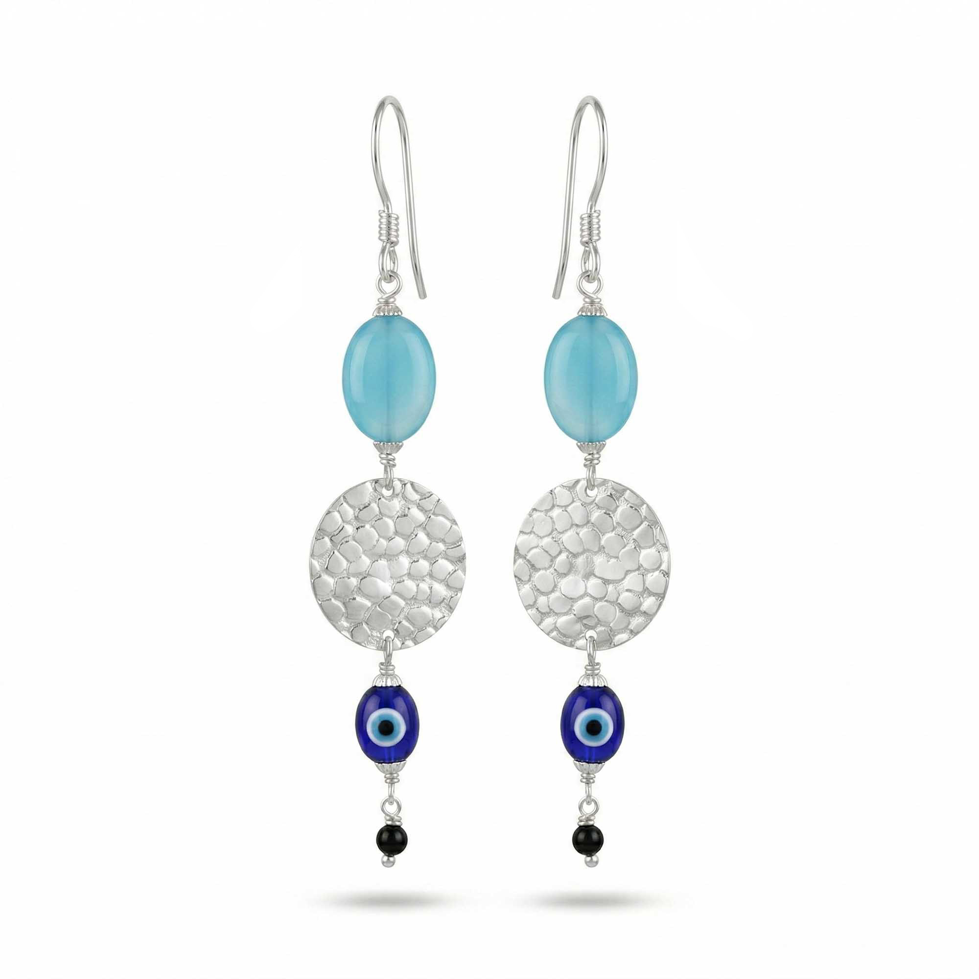 Silver Earrings with Evil Eye and Natural Beads (Design K5-112) thumbnail