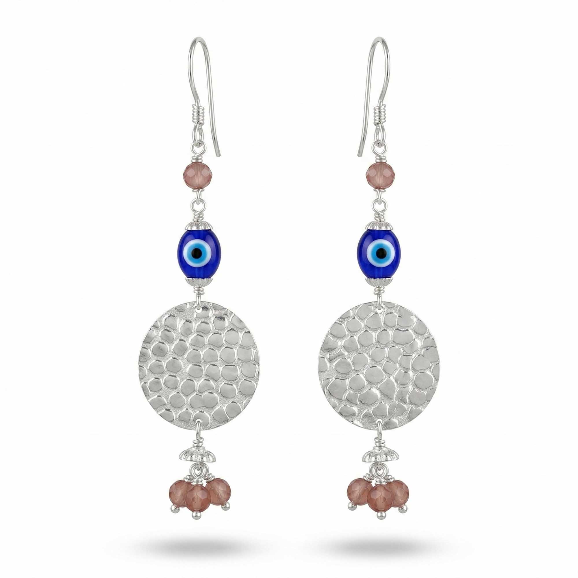 Silver Earrings with Evil Eye and Natural Beads (Design K5-113) thumbnail