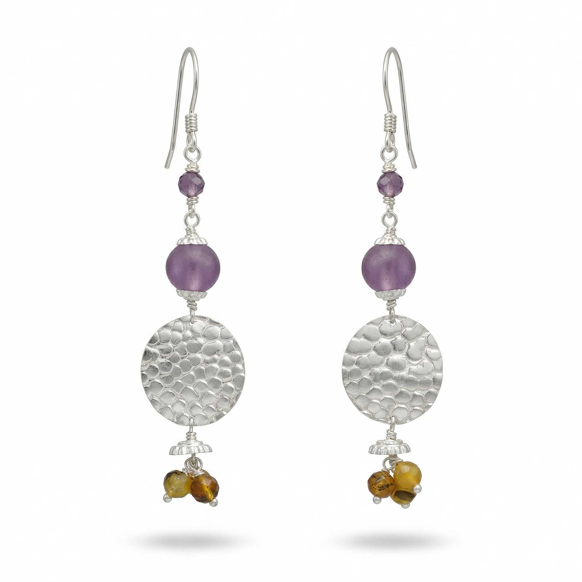 Silver Earrings with Amethyst and Natural Beads (Design K5-114) thumbnail