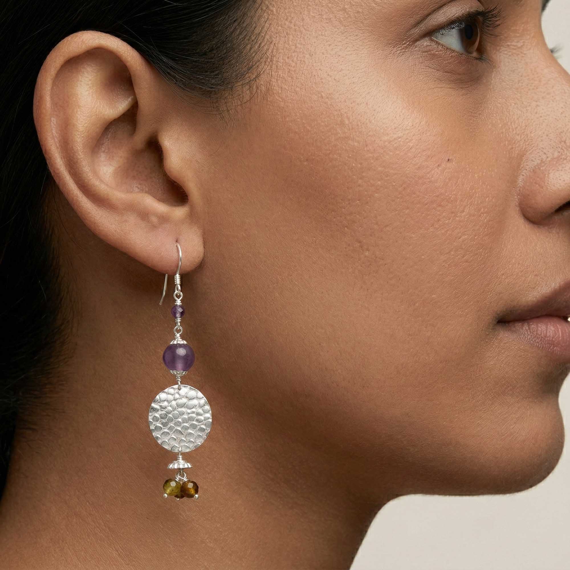 Silver Earrings with Amethyst and Natural Beads (Design K5-114) thumbnail