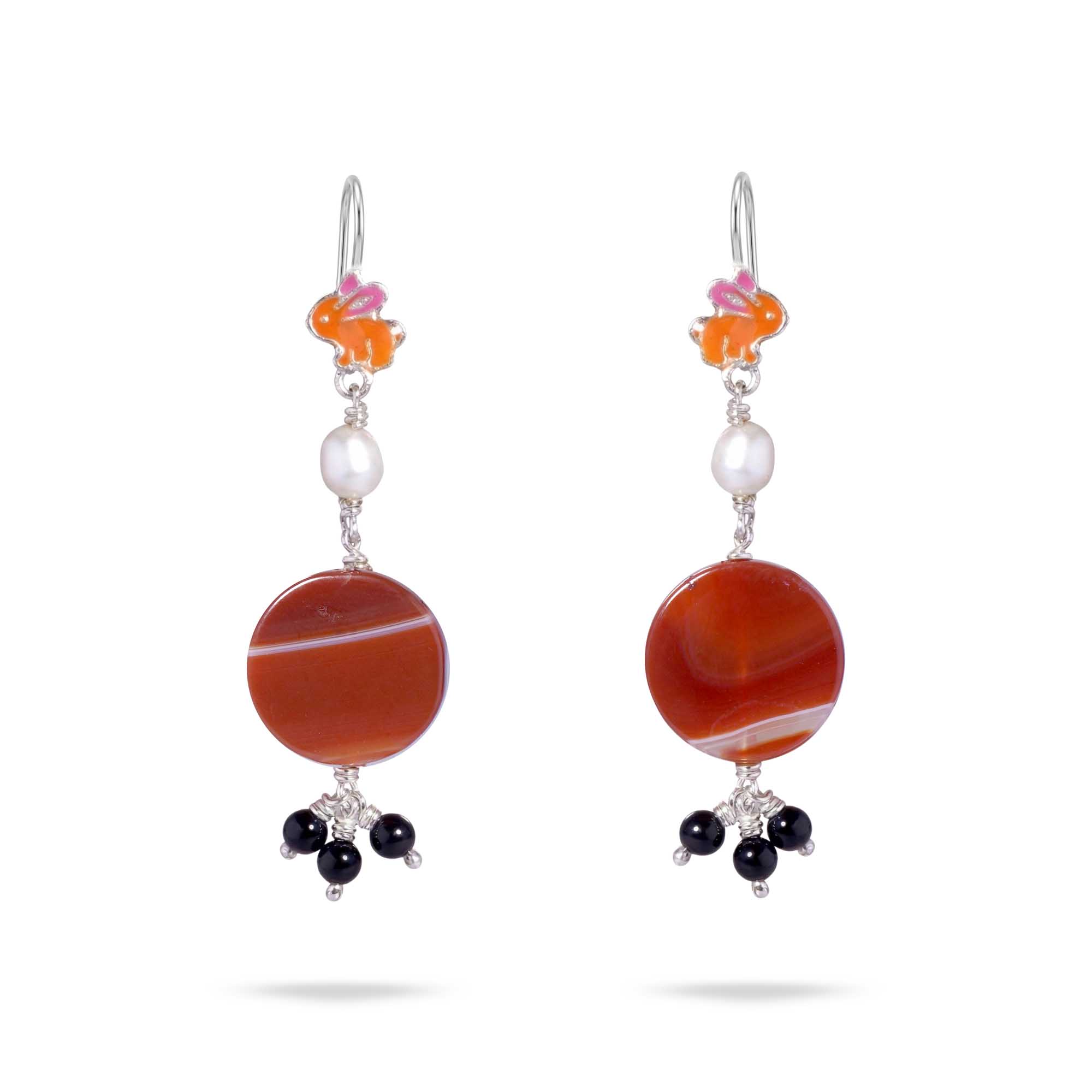 Silver Earrings with Aqeeq and Natural Beads (Design K5-193) thumbnail