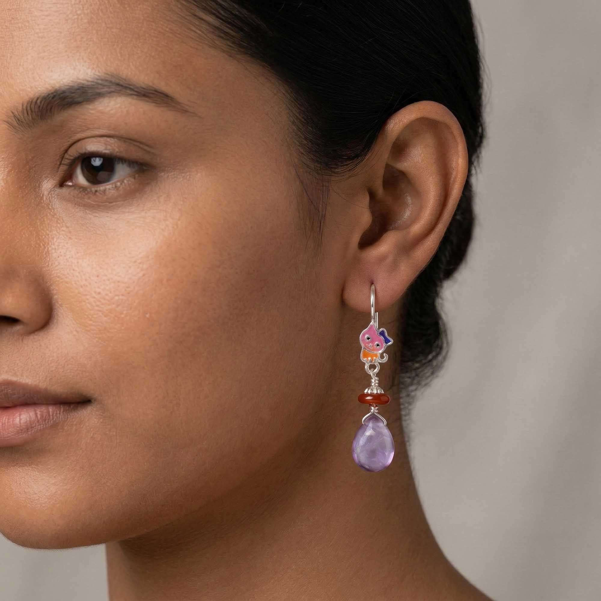 Silver Earrings with Amethyst and Natural Stone (Design K5-197) thumbnail