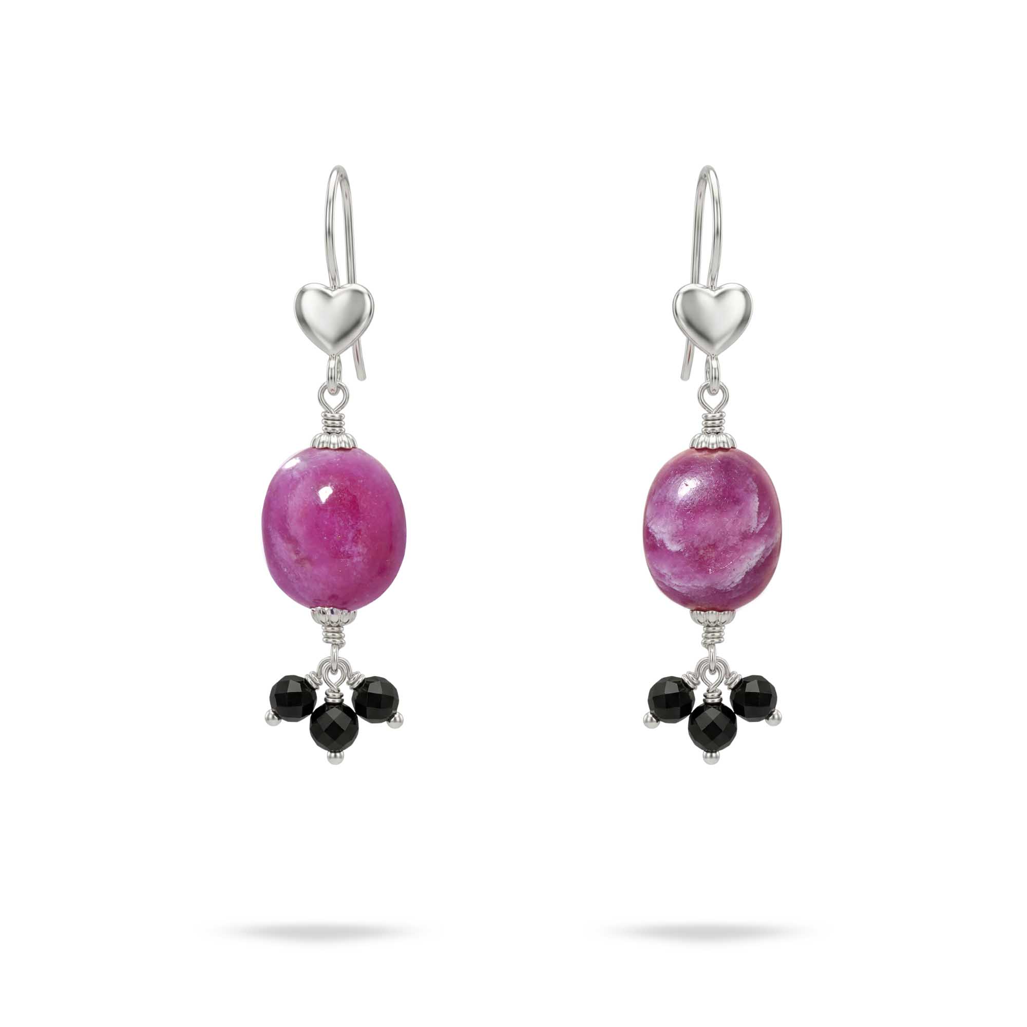 Silver Earrings with Burmese Ruby Abd Natural Beads thumbnail