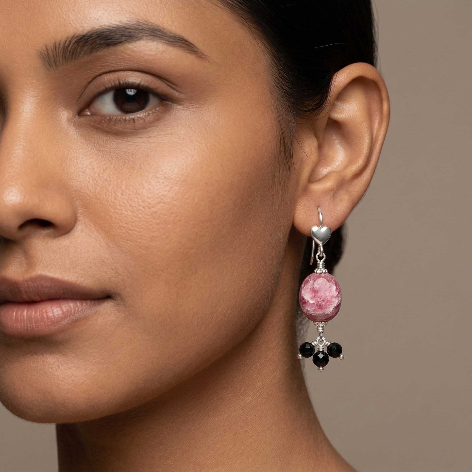 Silver Earrings with Burmese Ruby Abd Natural Beads thumbnail