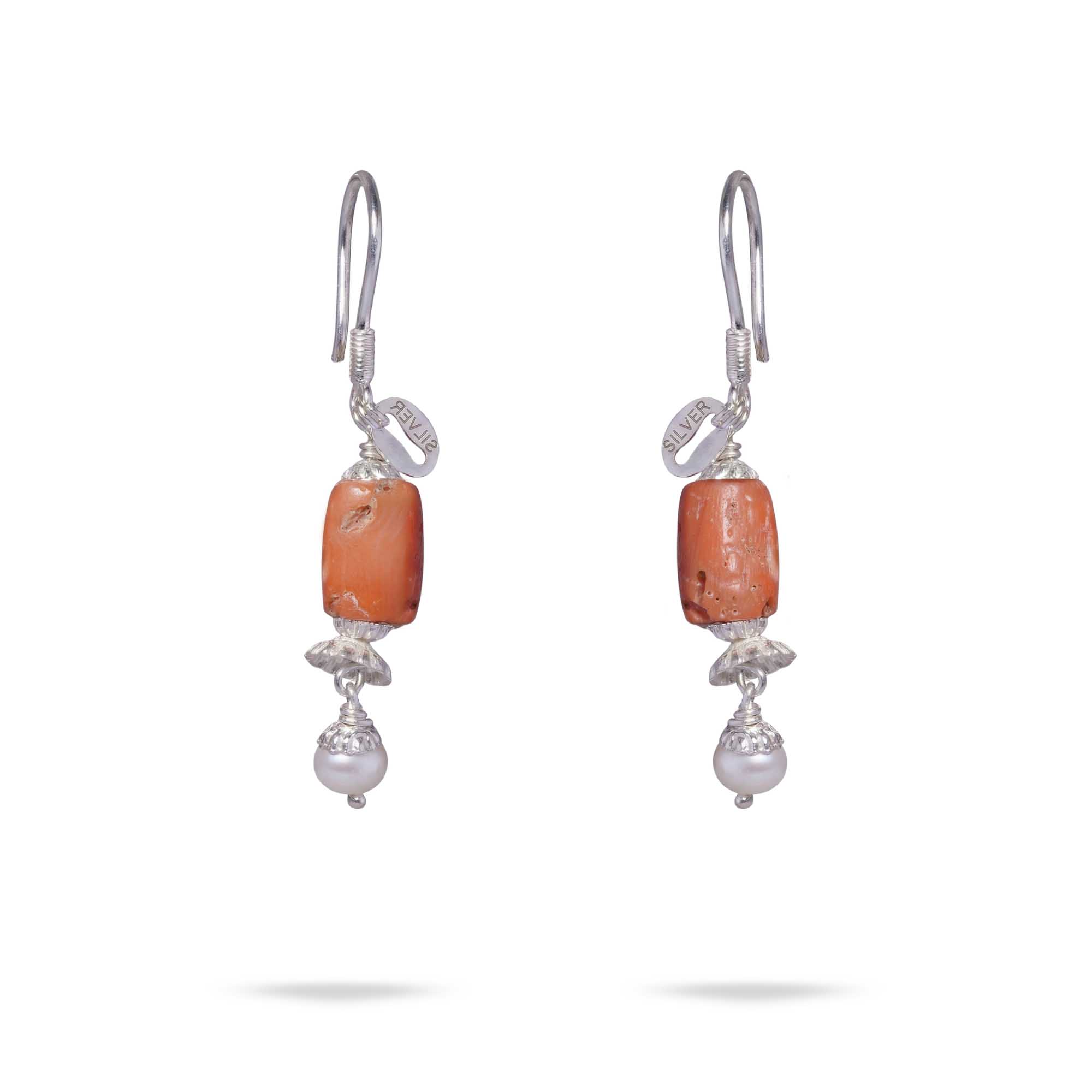 Silver Earrings with Coral and Pearl (Design K5-205) thumbnail