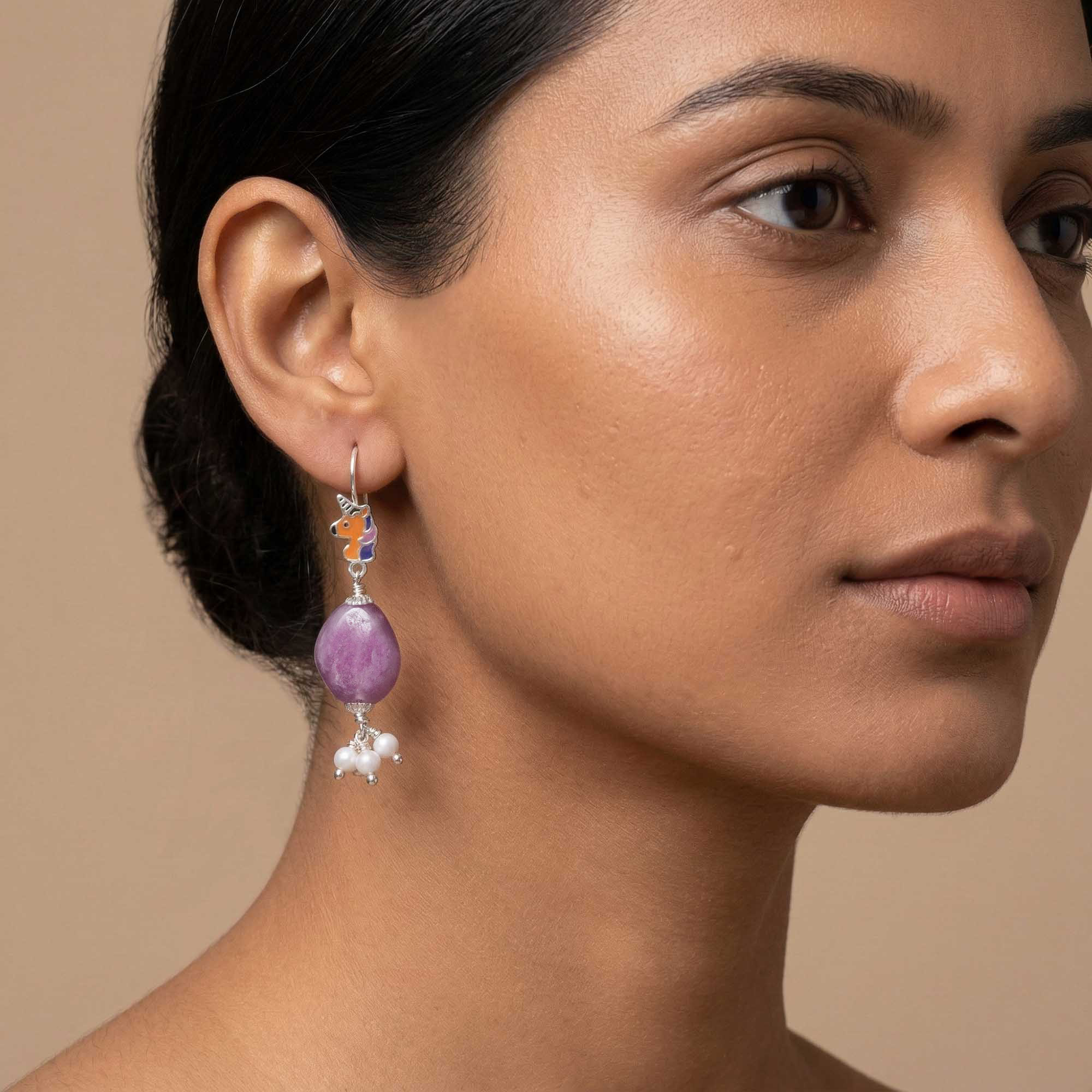 Silver Earrings with Burmese and Natural Beads (Design K5-206) thumbnail