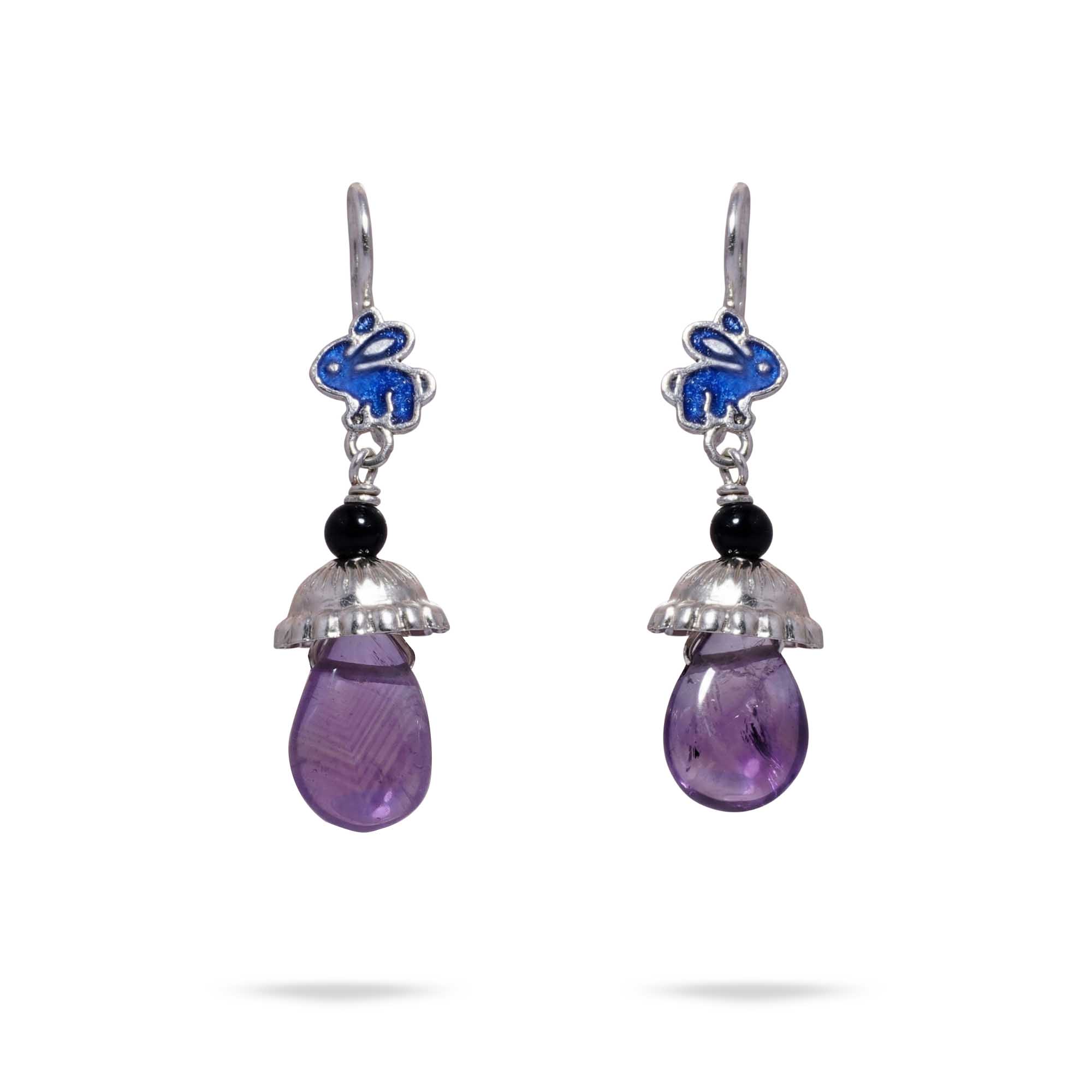 Silver Earrings with Amethyst and Natural Stone (Design K5-211) thumbnail