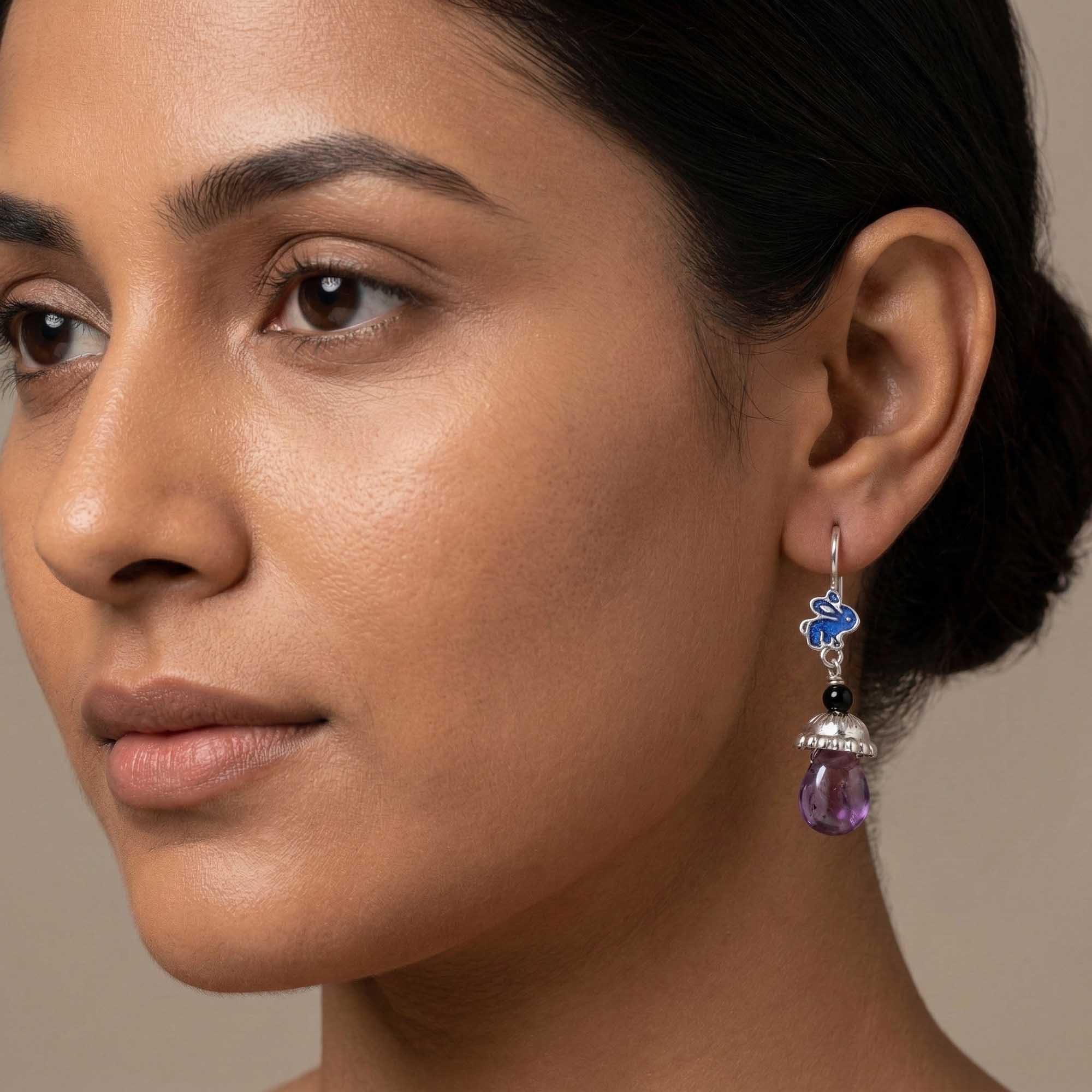 Silver Earrings with Amethyst and Natural Stone (Design K5-211) thumbnail