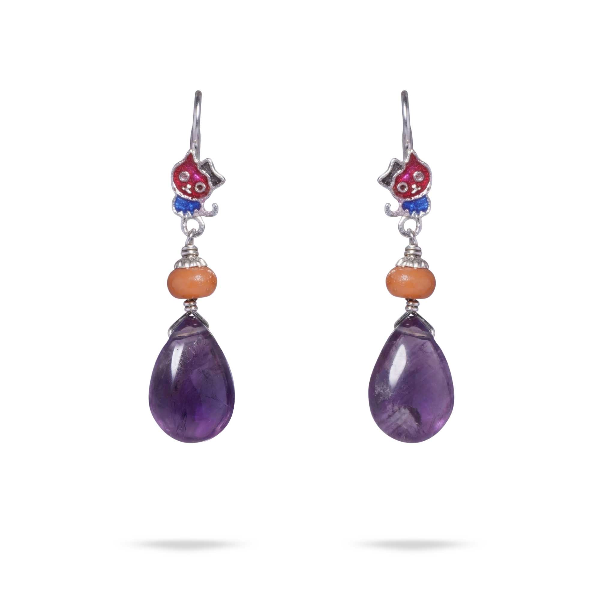 Silver Earrings with Amethyst and Coral thumbnail