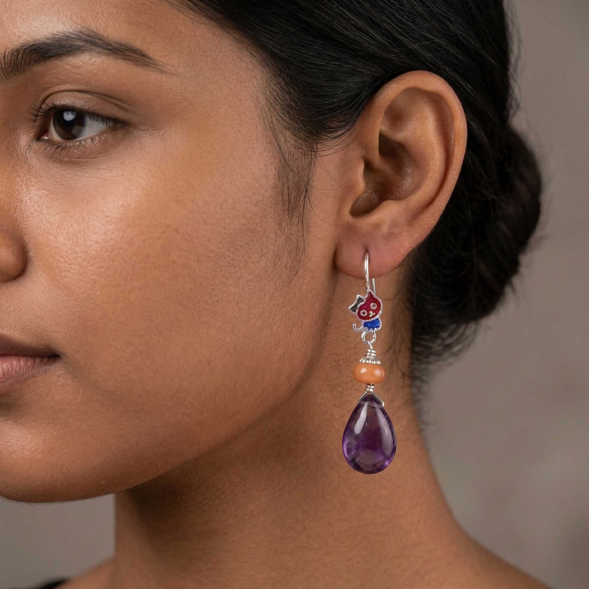 Silver Earrings with Amethyst and Coral thumbnail